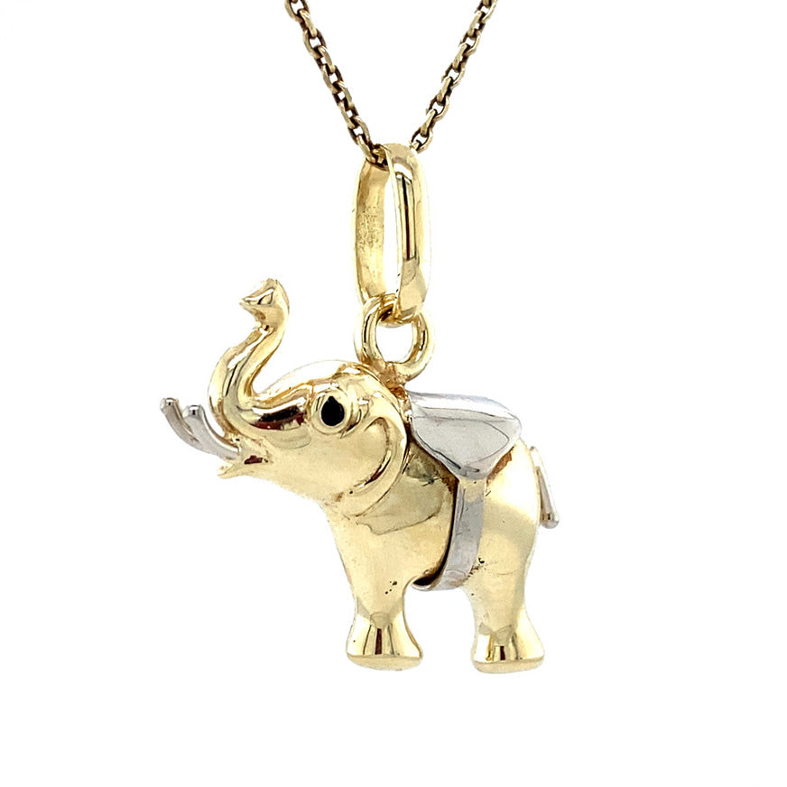 Gouden olifant hanger met saffier 14 krt