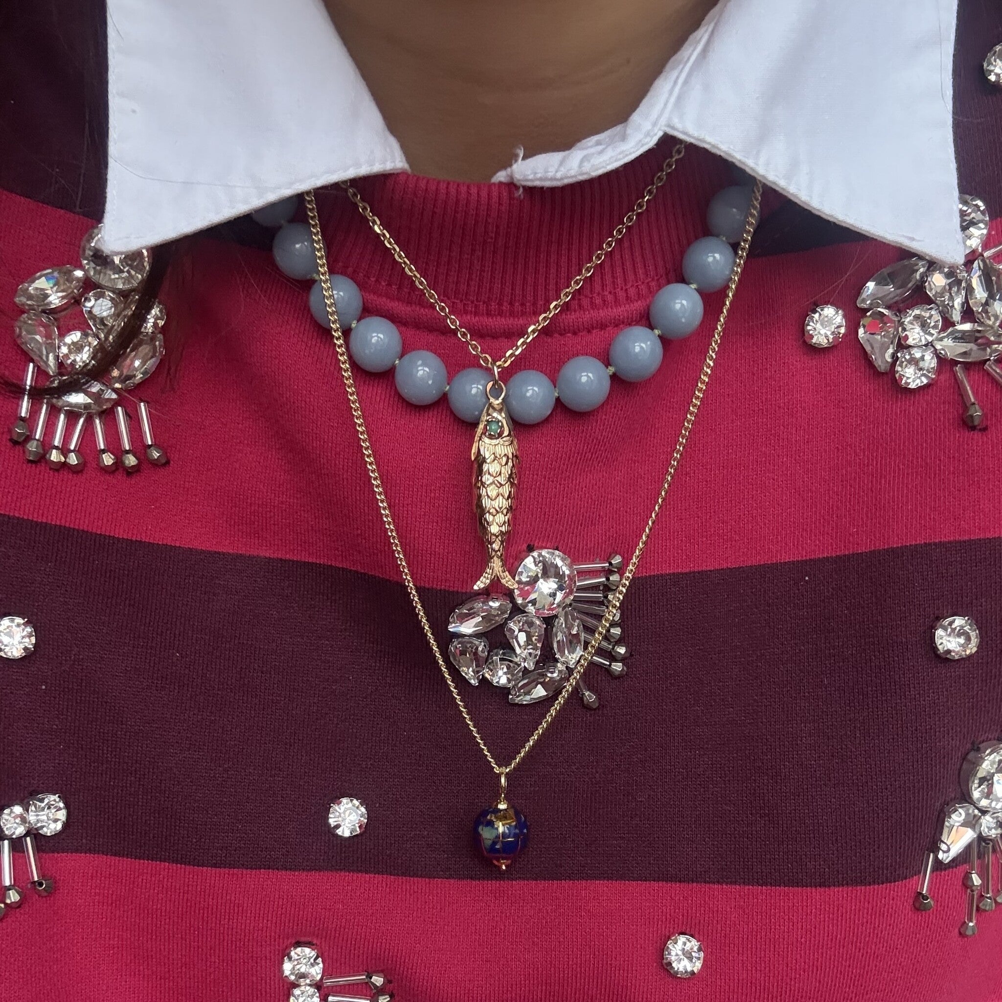 Gouden vintage vis hanger met kleursteen 14 kt