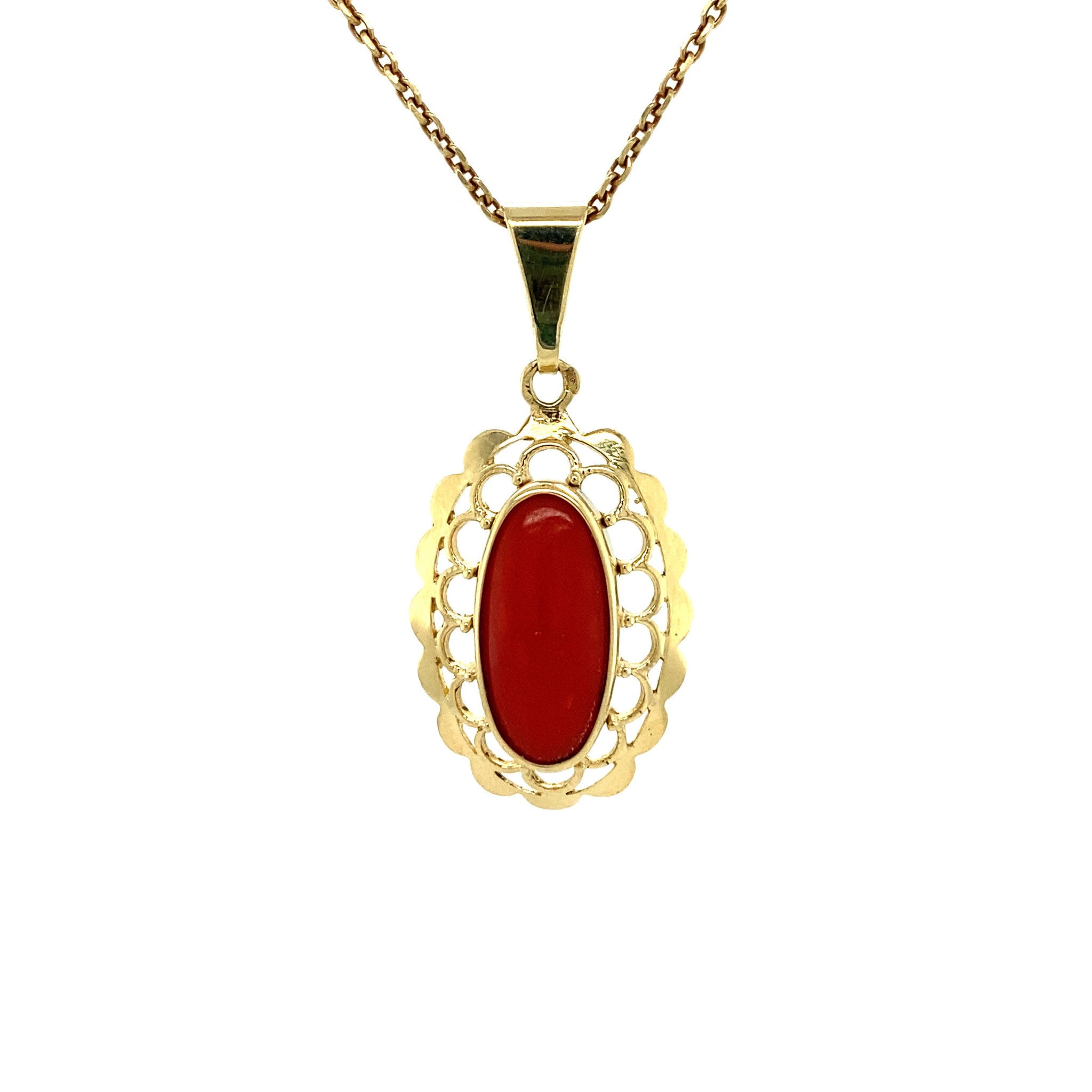 Gouden hanger met bloedkoraal 14 krt