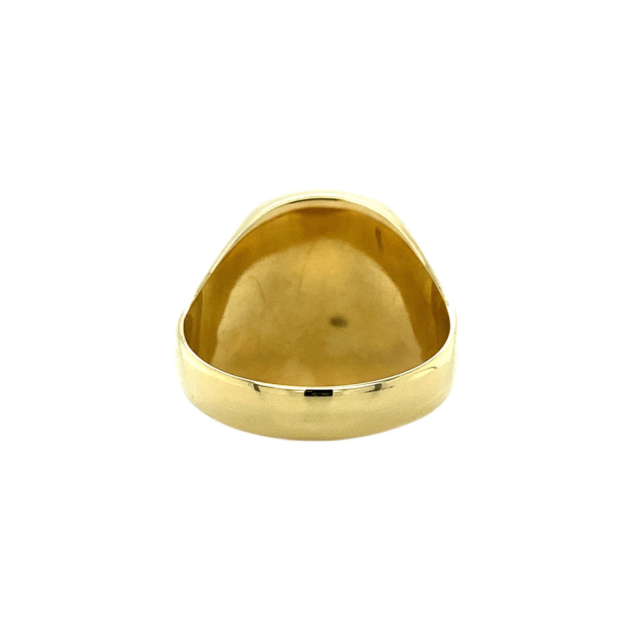 Gouden zegelring met blauwe laagsteen14 krt