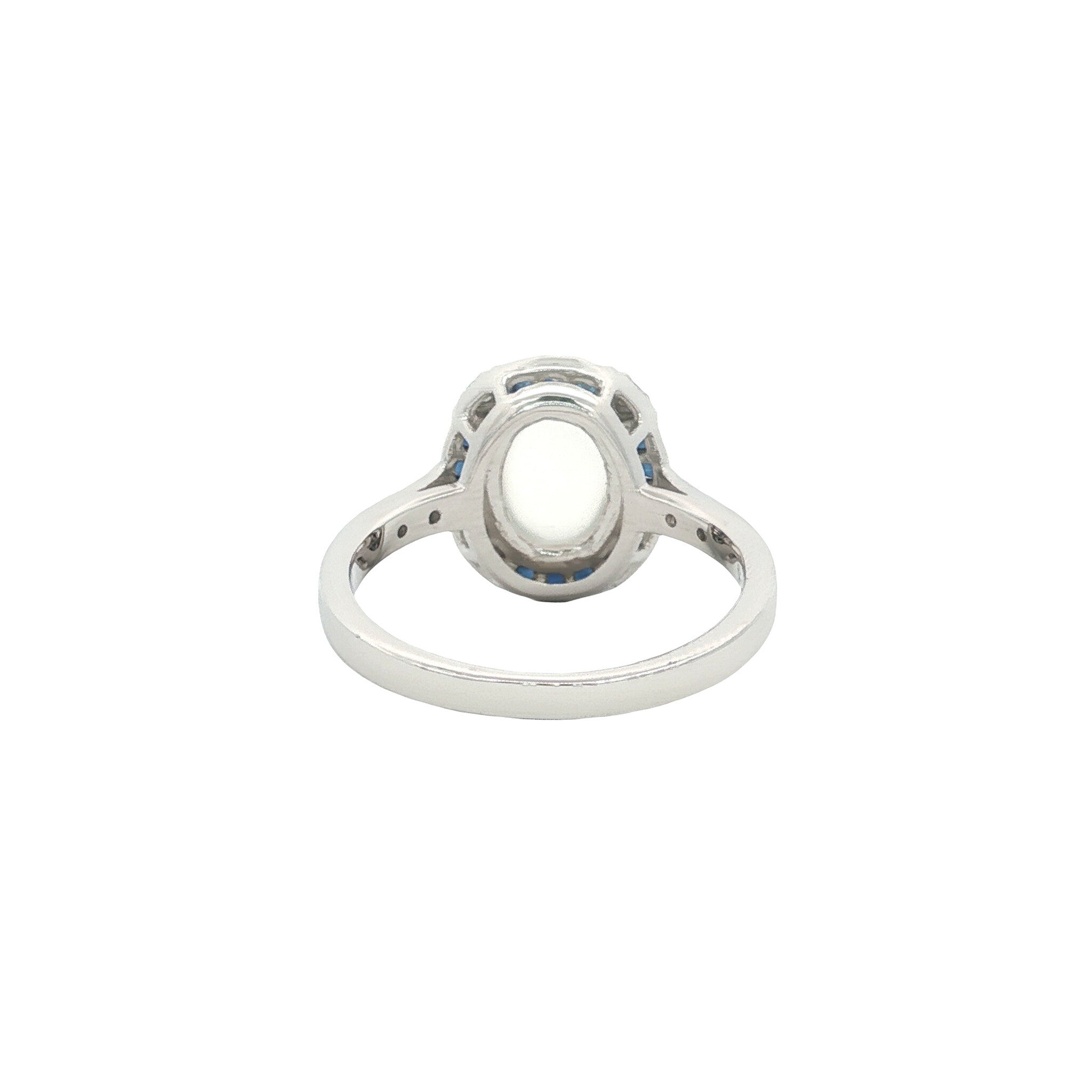 Gold ring with moonstone, sapphire and diamond 14 kt