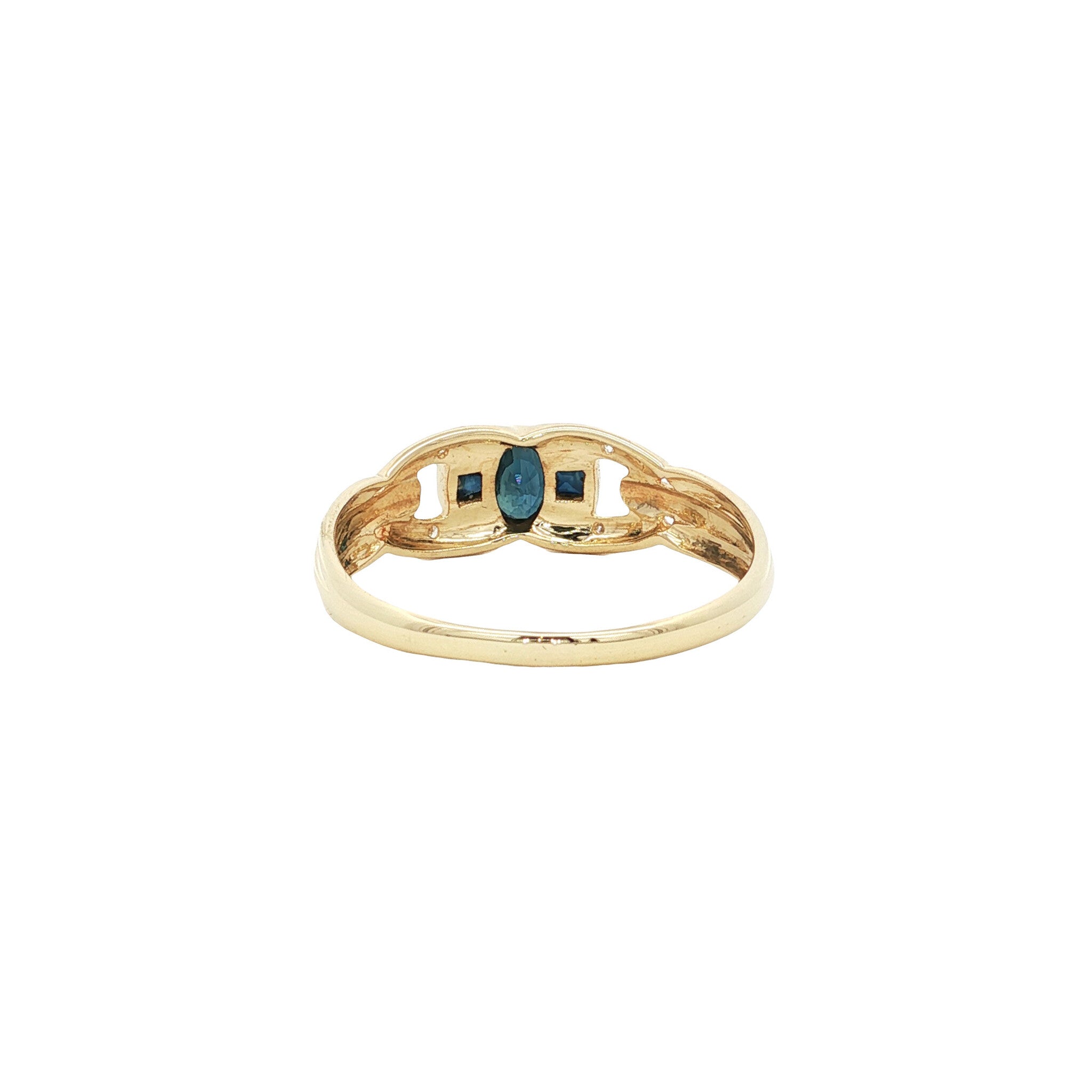 Gouden vintage ring met saffier en diamant 14 kt