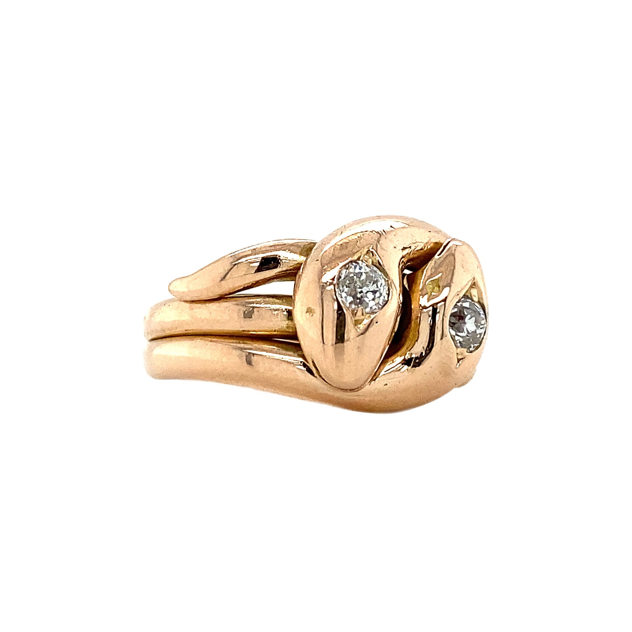 Roségouden slangenring met diamant 14 krt