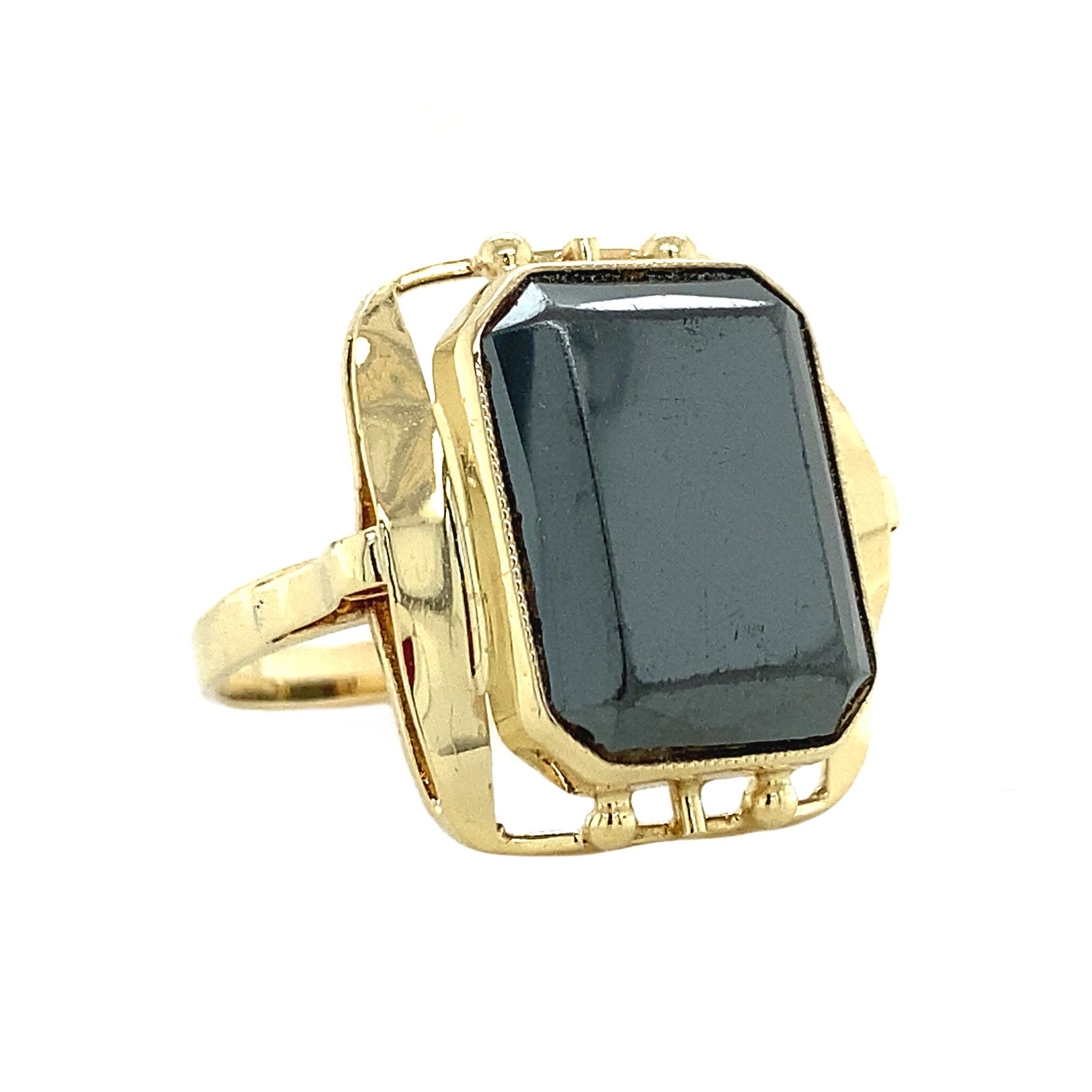 Gouden ring met hematiet 14 krt