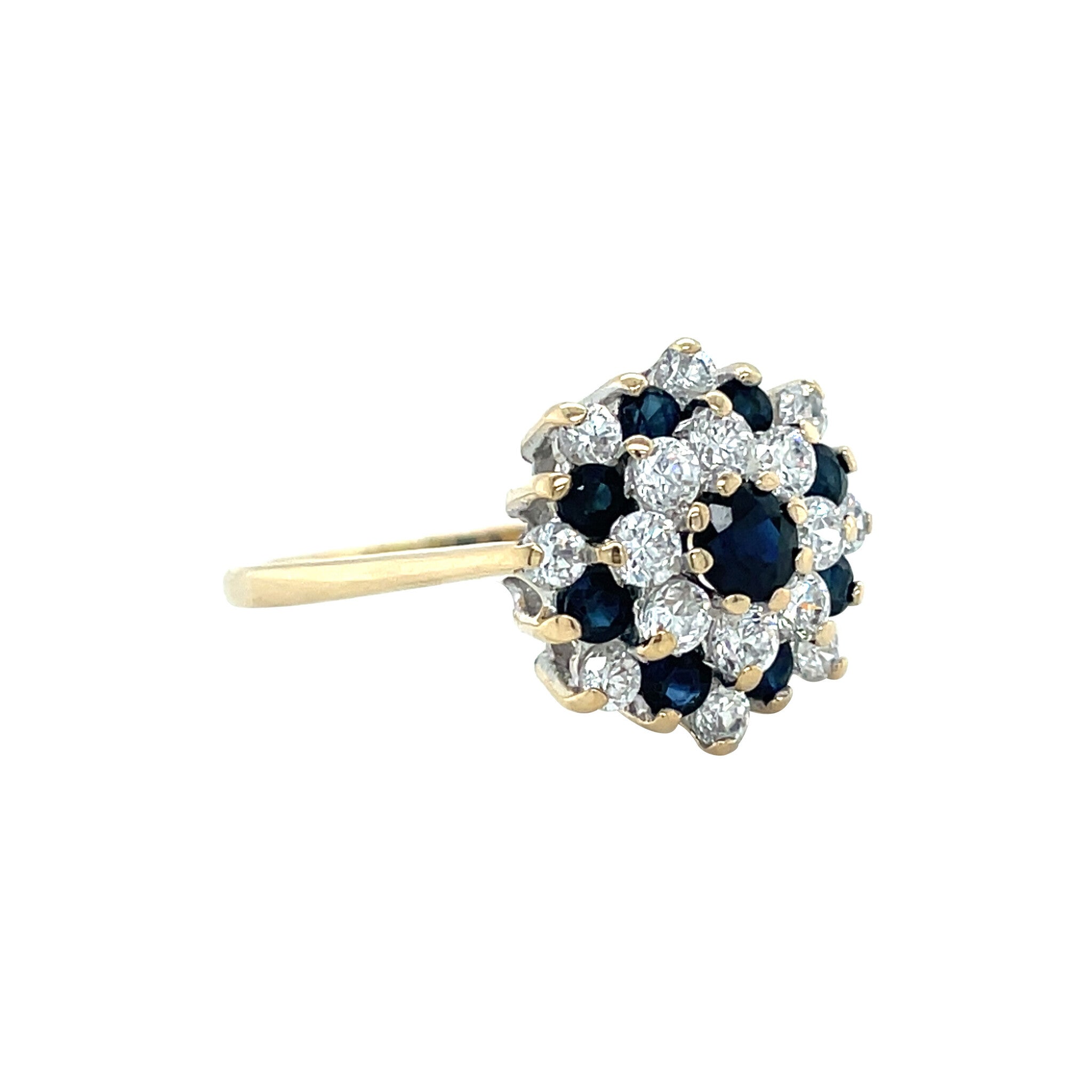 Gouden vintage entourage ring met saffier en zirkonia 14 kt