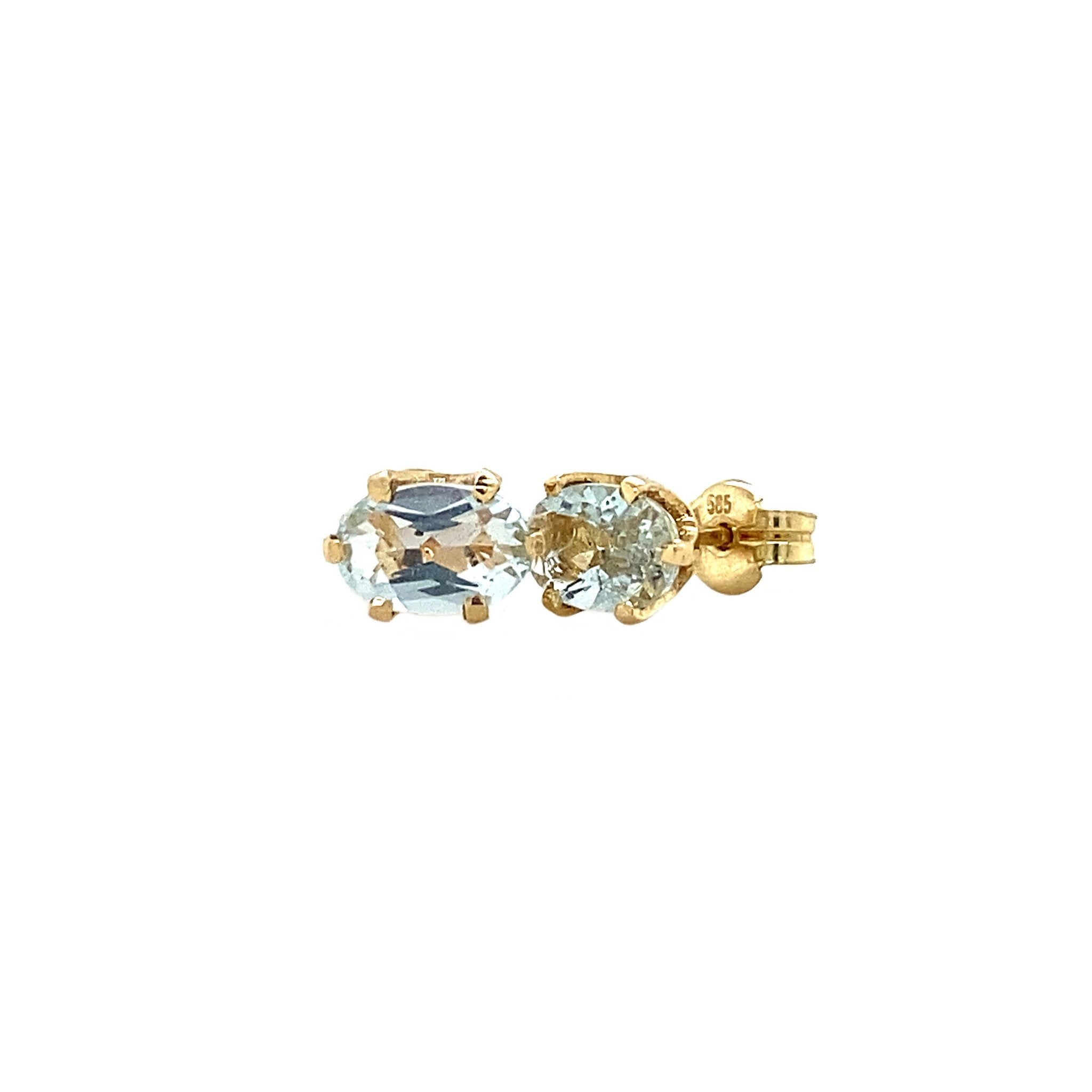 14 kt gold stud earrings with glass stone