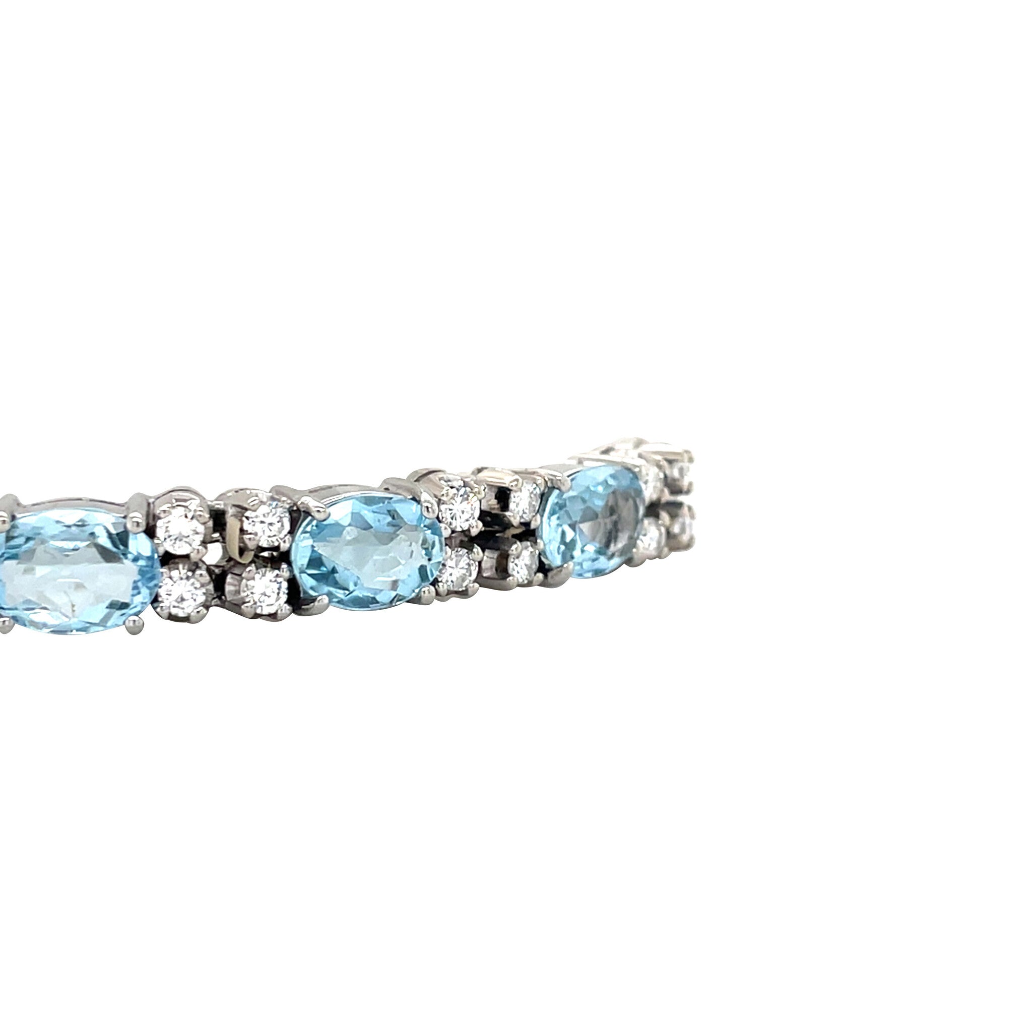 Witgouden vintage armband met aquamarijn en diamant 14 krt