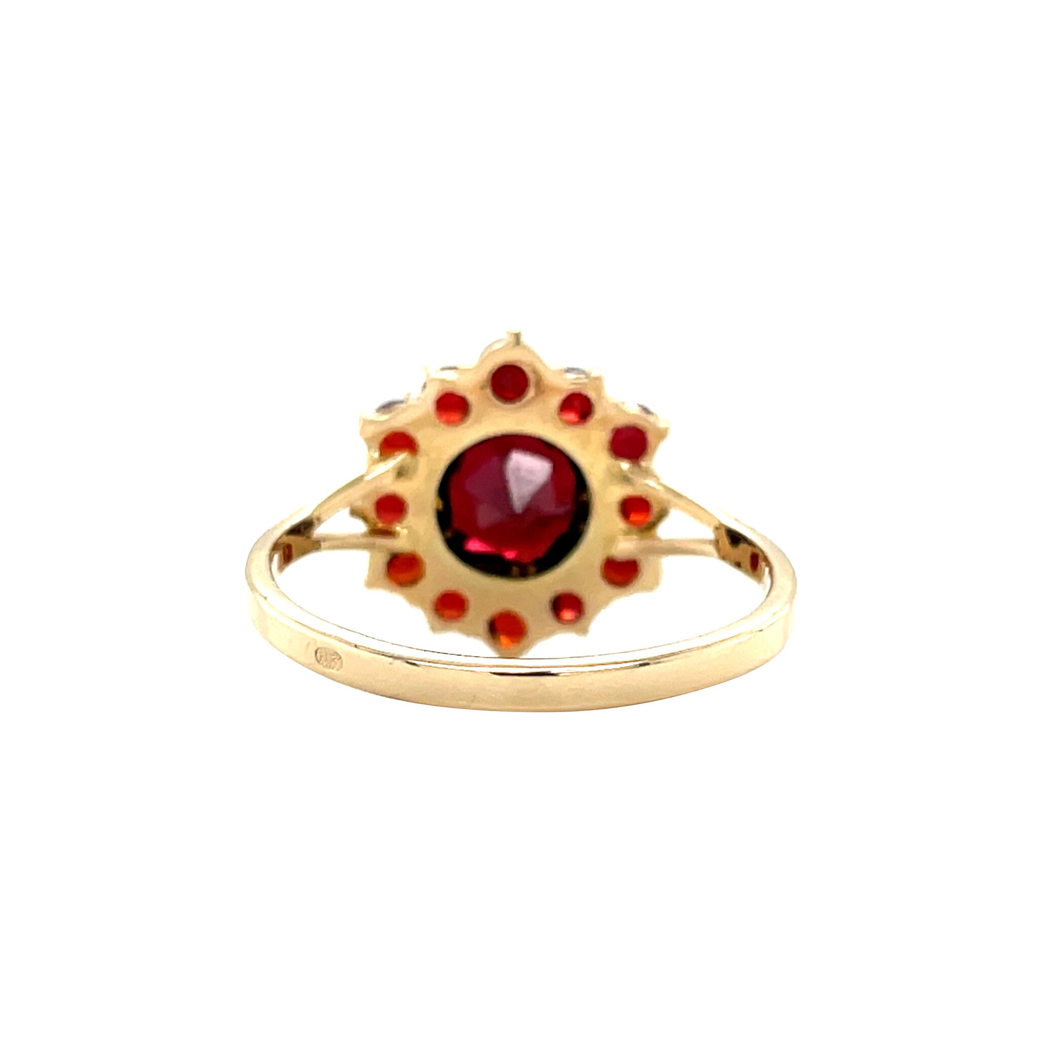 Gouden vintage entourage ring met granaat 14 kt