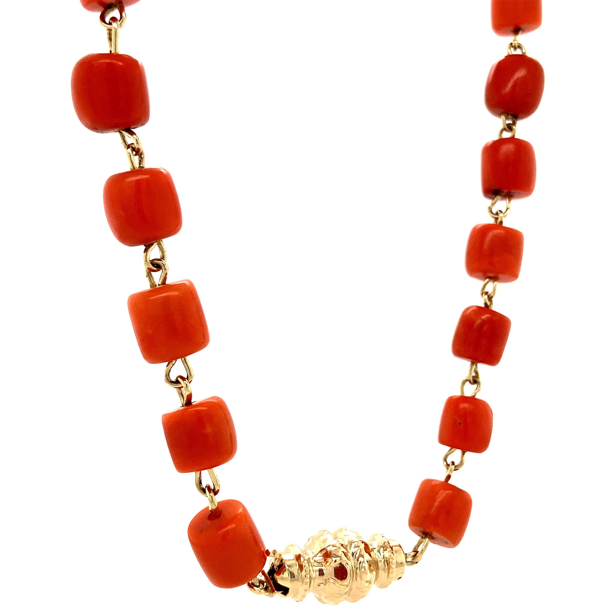 Blood coral necklace with gold decorative clasp, 45 cm