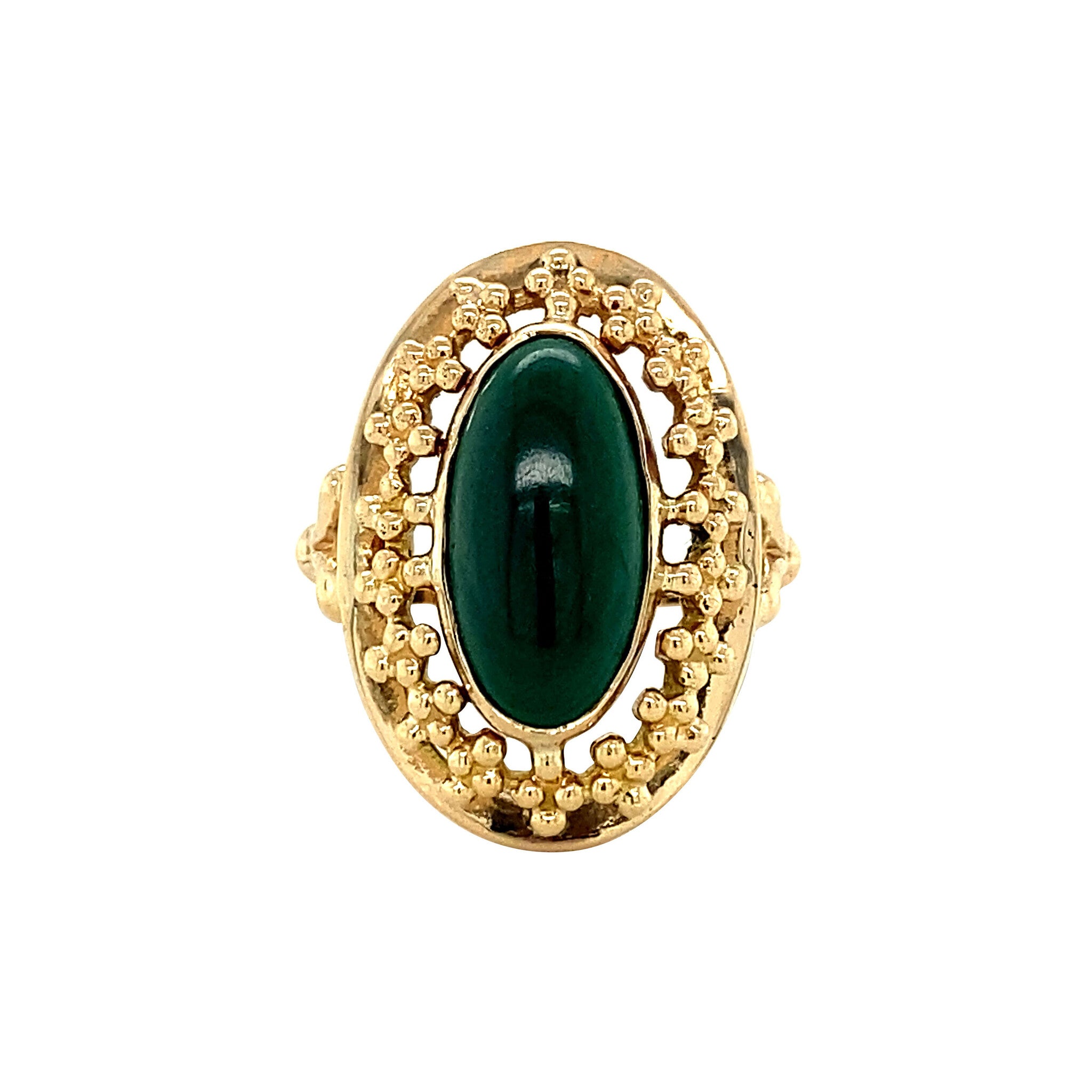 14 kt gold ring with malachite