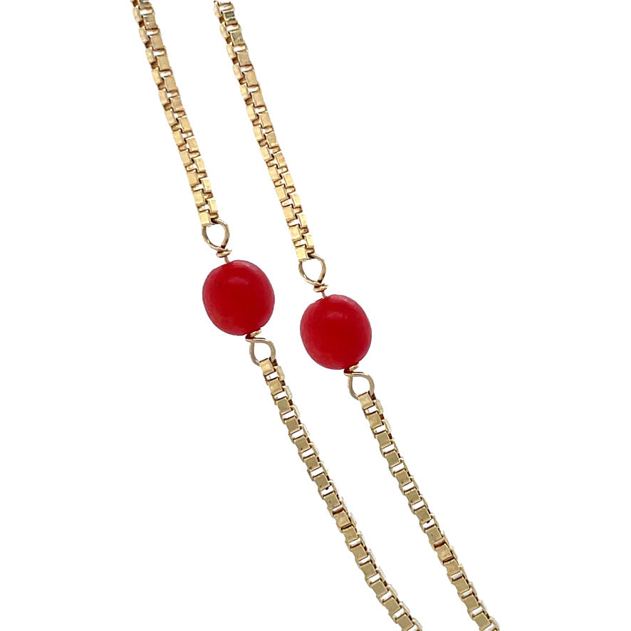 Gouden vintage venetiaan collier met bloedkoraal 14 krt