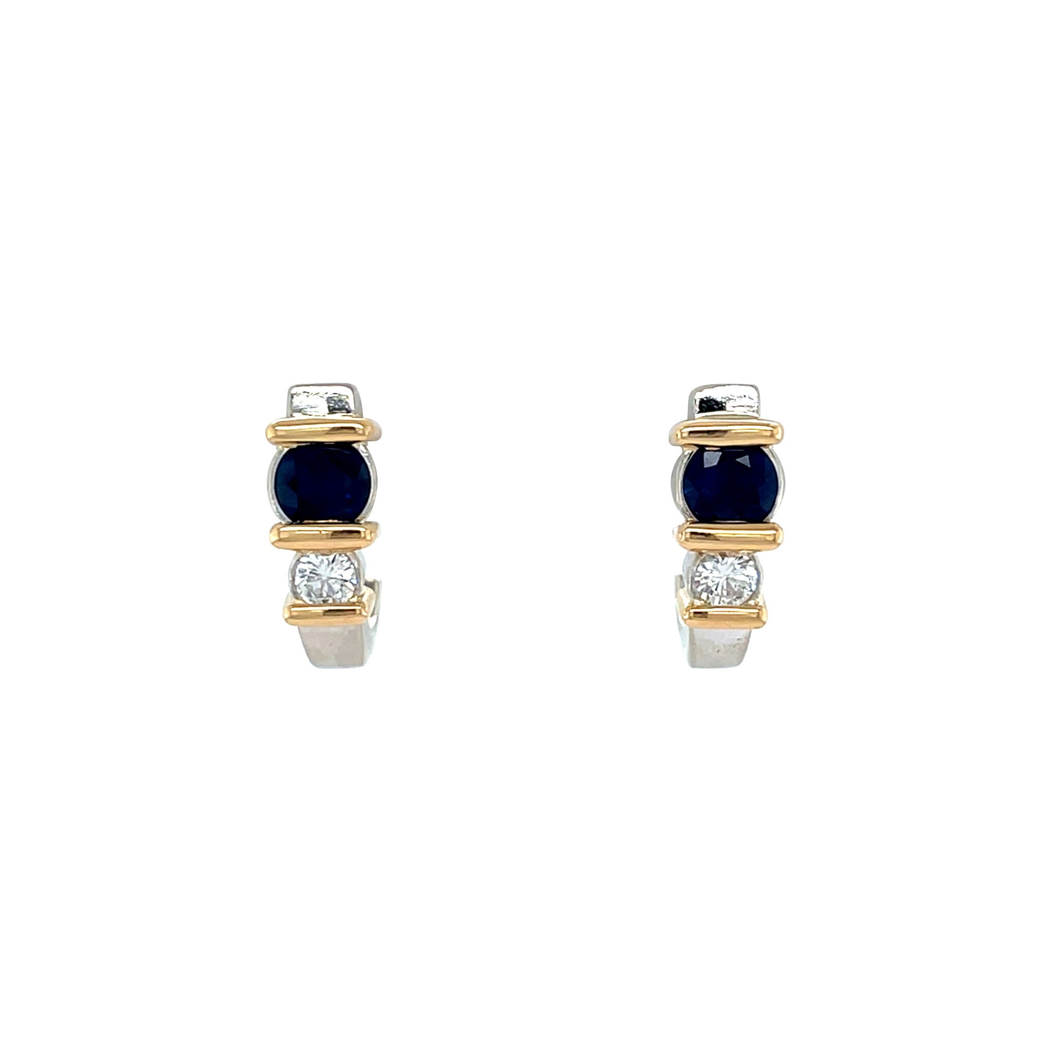 Bicolour gold vintage stud earrings with sapphire and diamond 14 kt