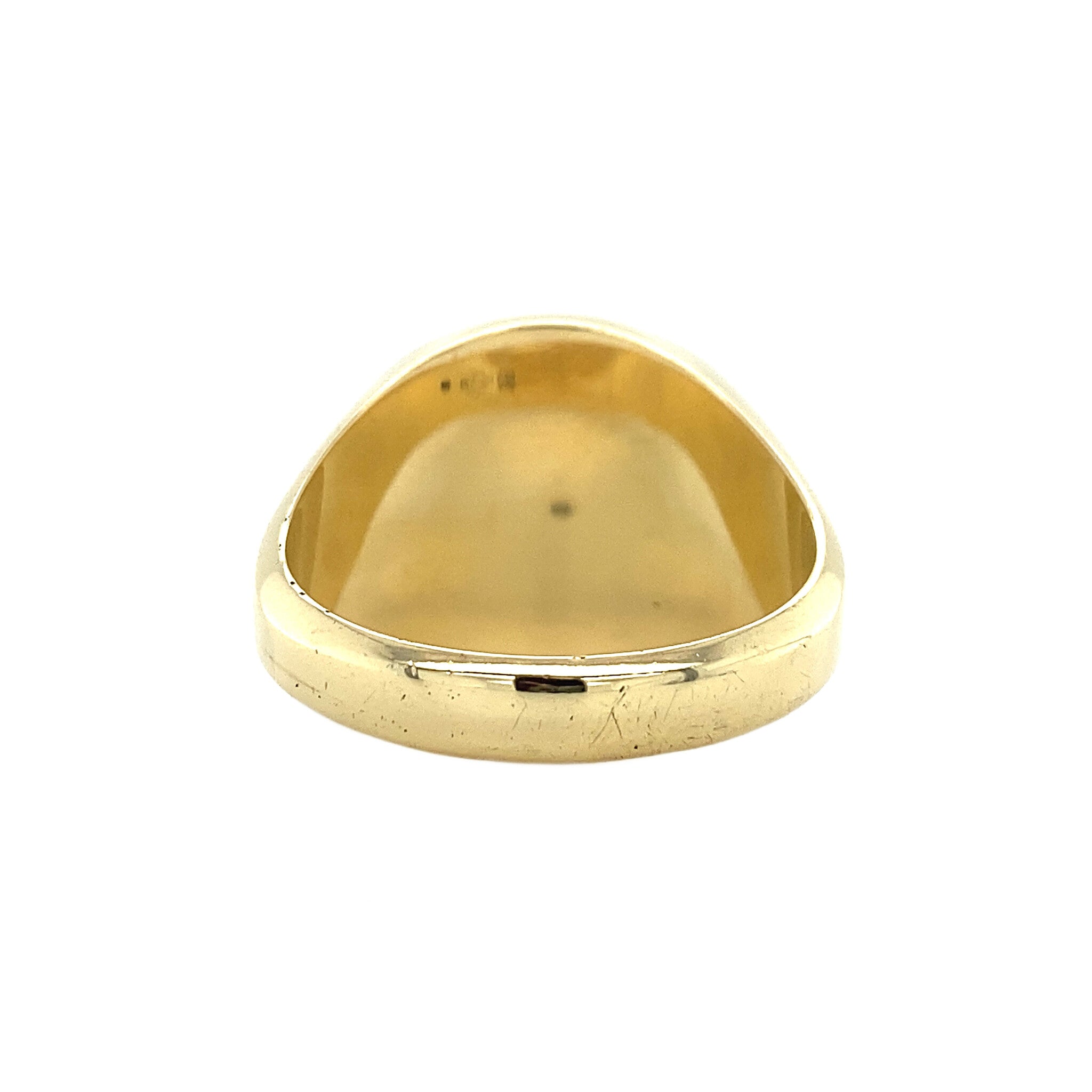 Gold signet ring with blue layered stone 14 kt