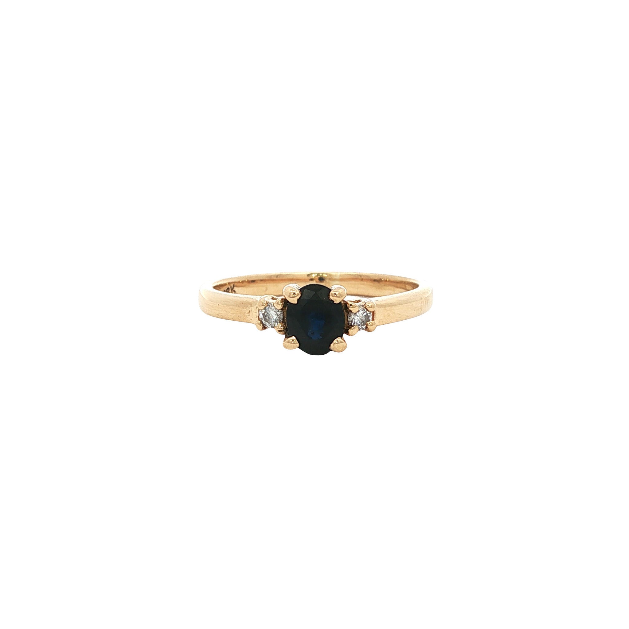 Gouden vintage ring met saffier en diamant 18 kt