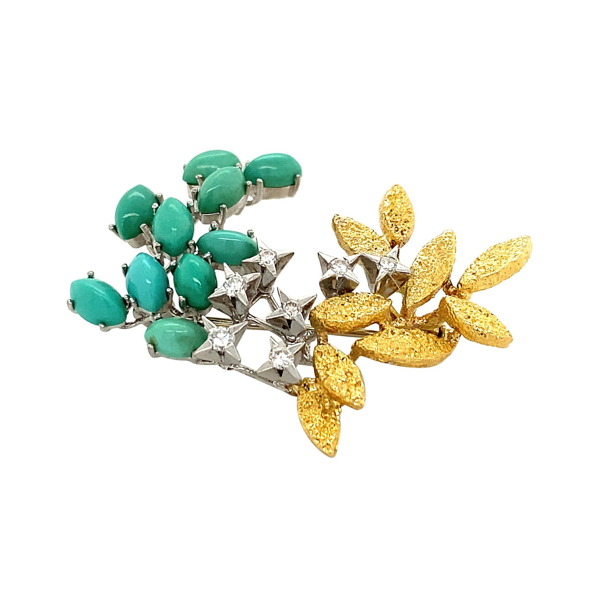 Gouden broche met turkoois en diamant 18 krt