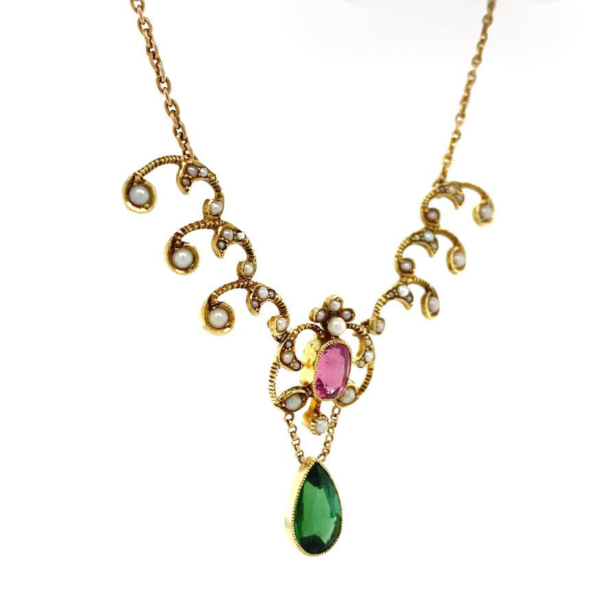 Gouden choker met parel en toermalijn 14 krt