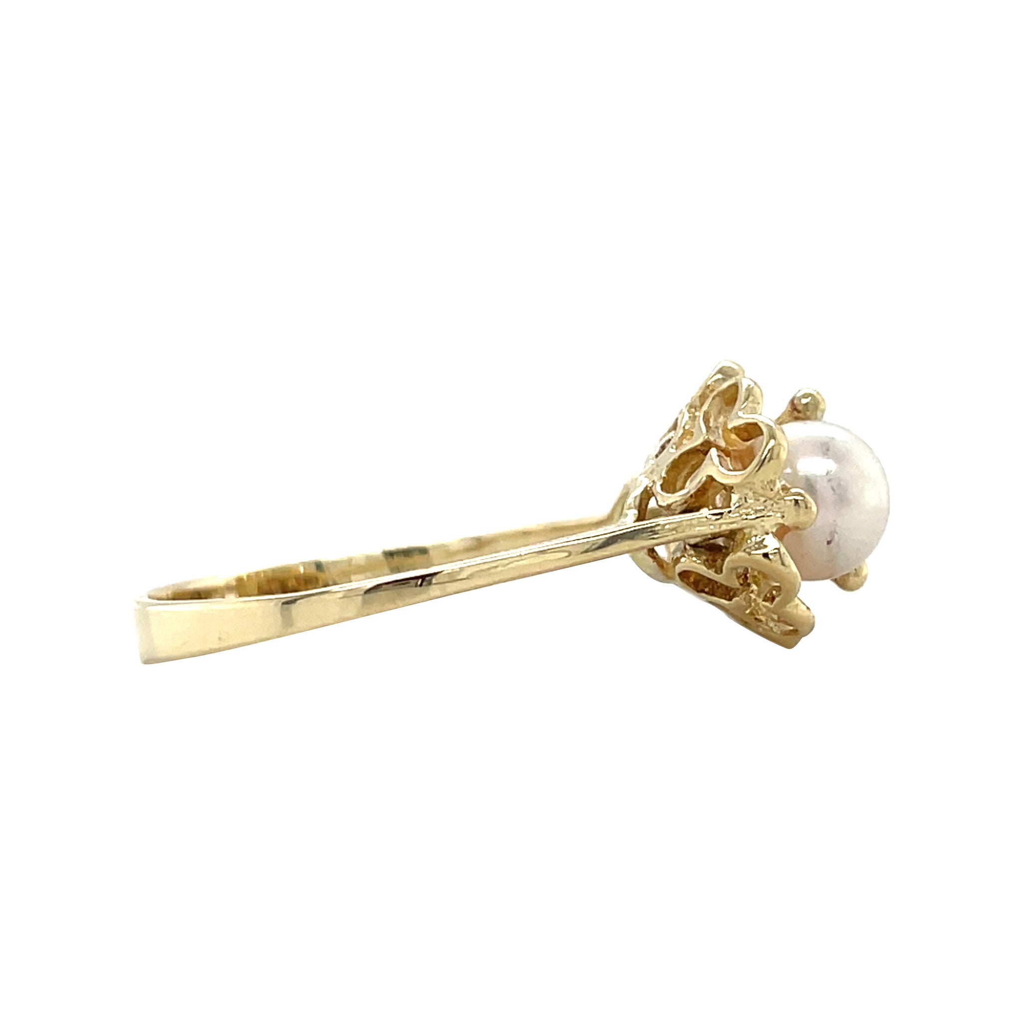 Gouden vintage ring met parel 14 krt