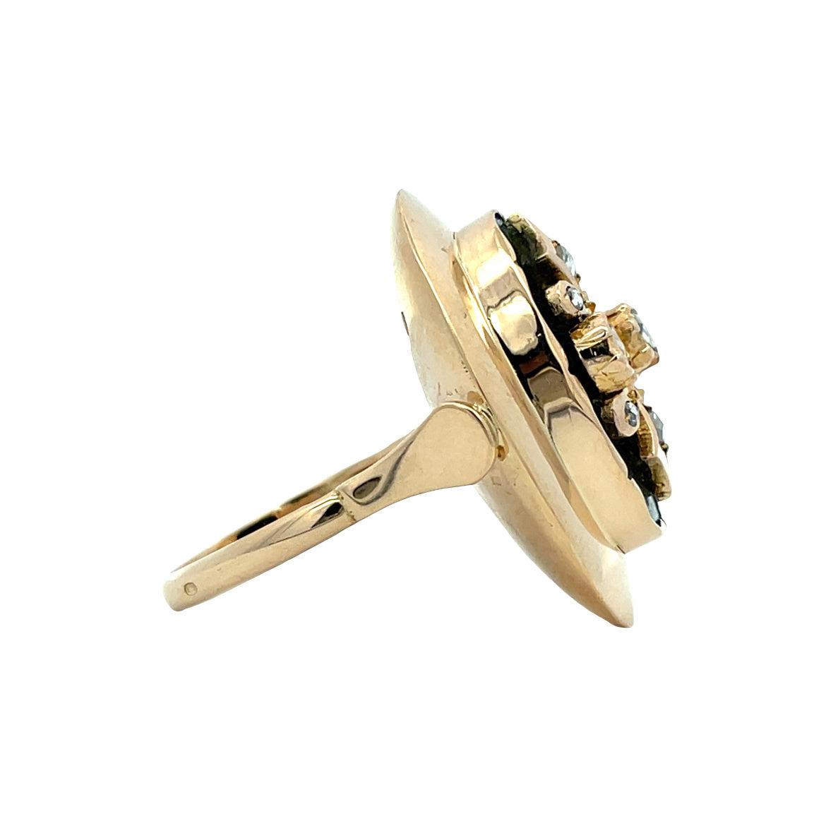 Gouden vintage ring met kleursteen en diamant 14 kt