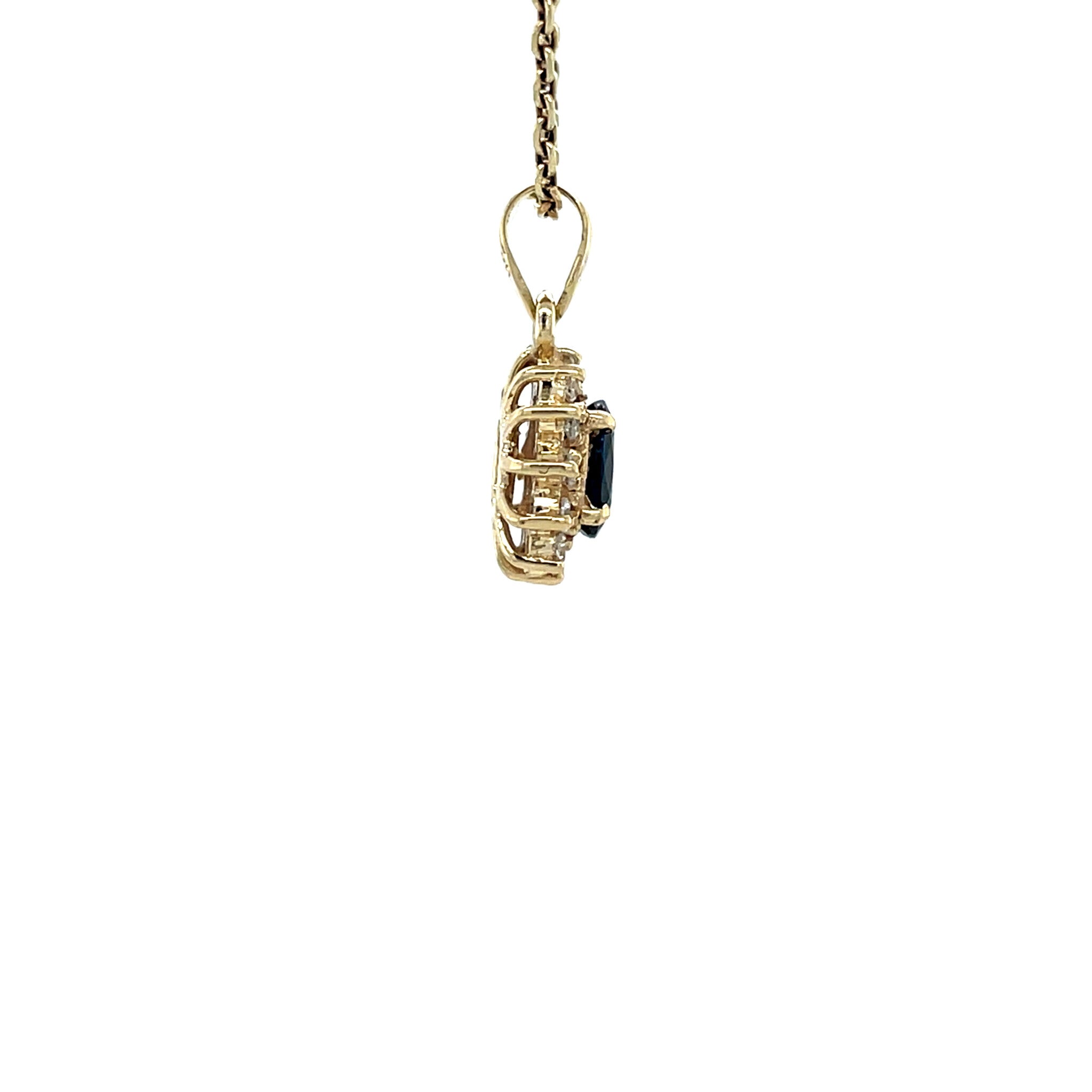 Gouden vintage entourage hanger met saffier en zirkonia 14 krt