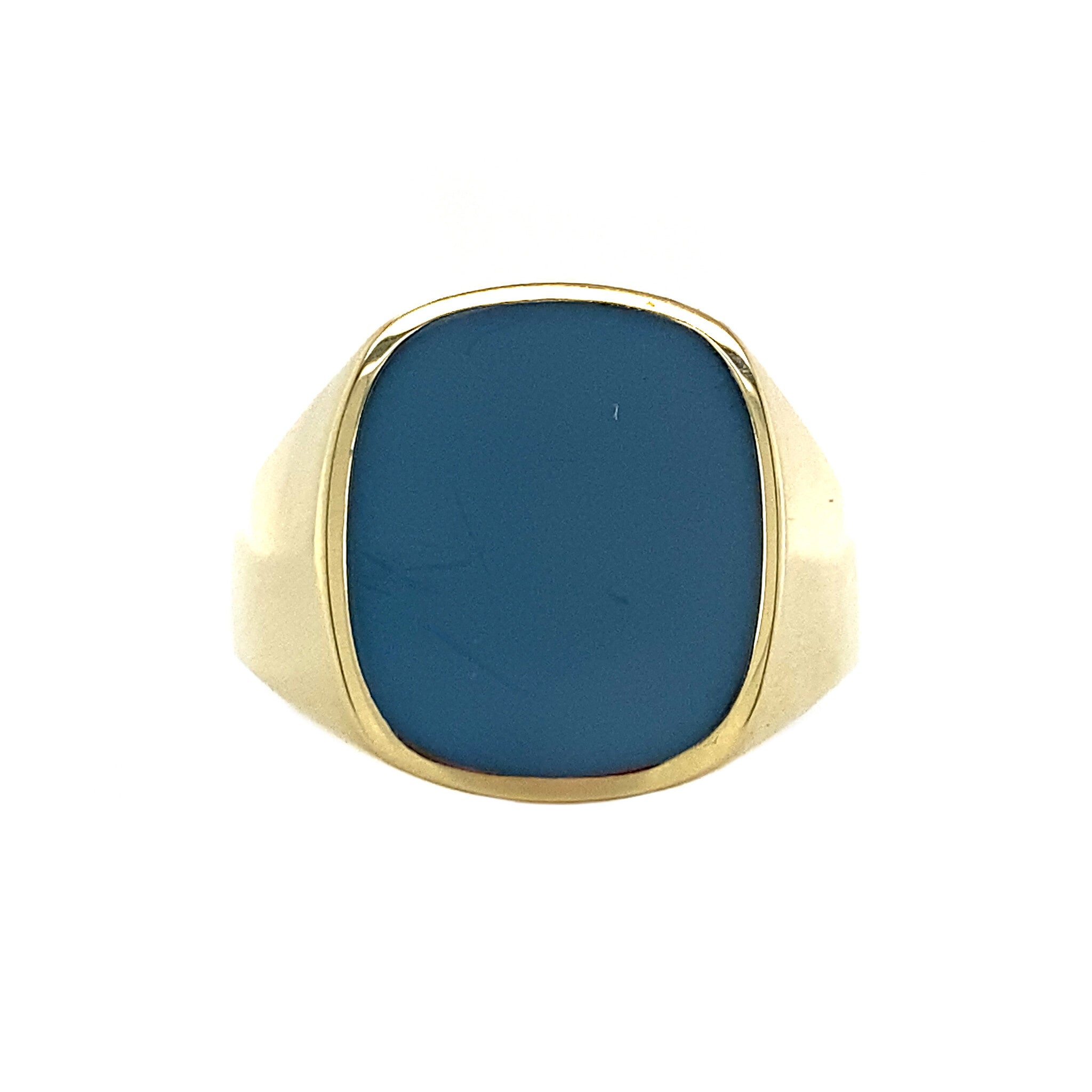 Gouden zegelring met blauwe lagensteen 14 krt
