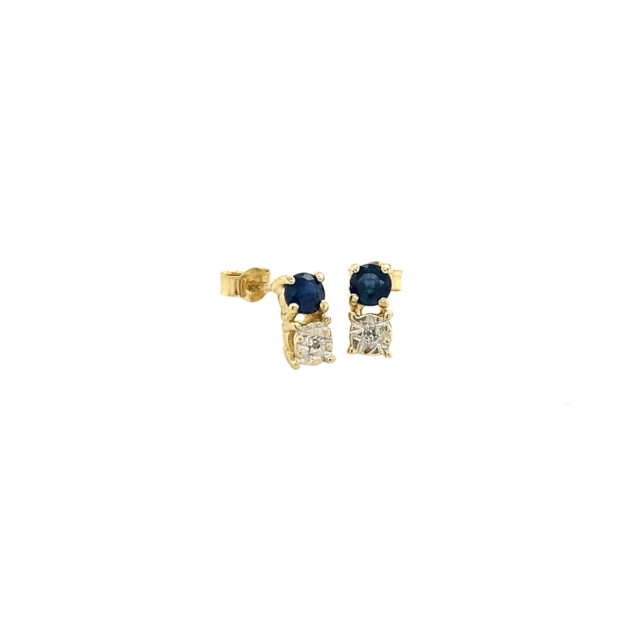 Gold ear studs with diamond and sapphire 14 krt
