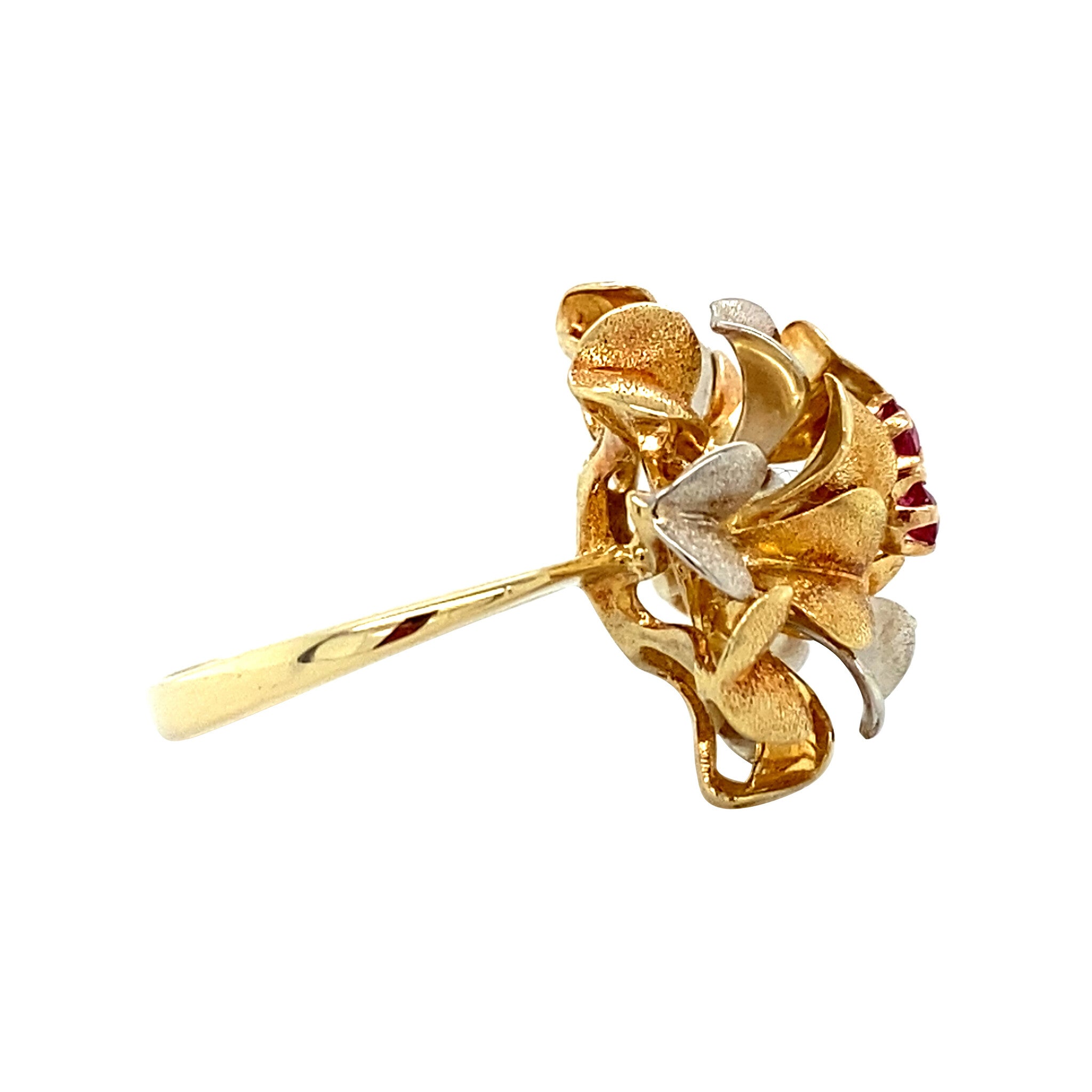 Bicolour gold ring with ruby 14 kt