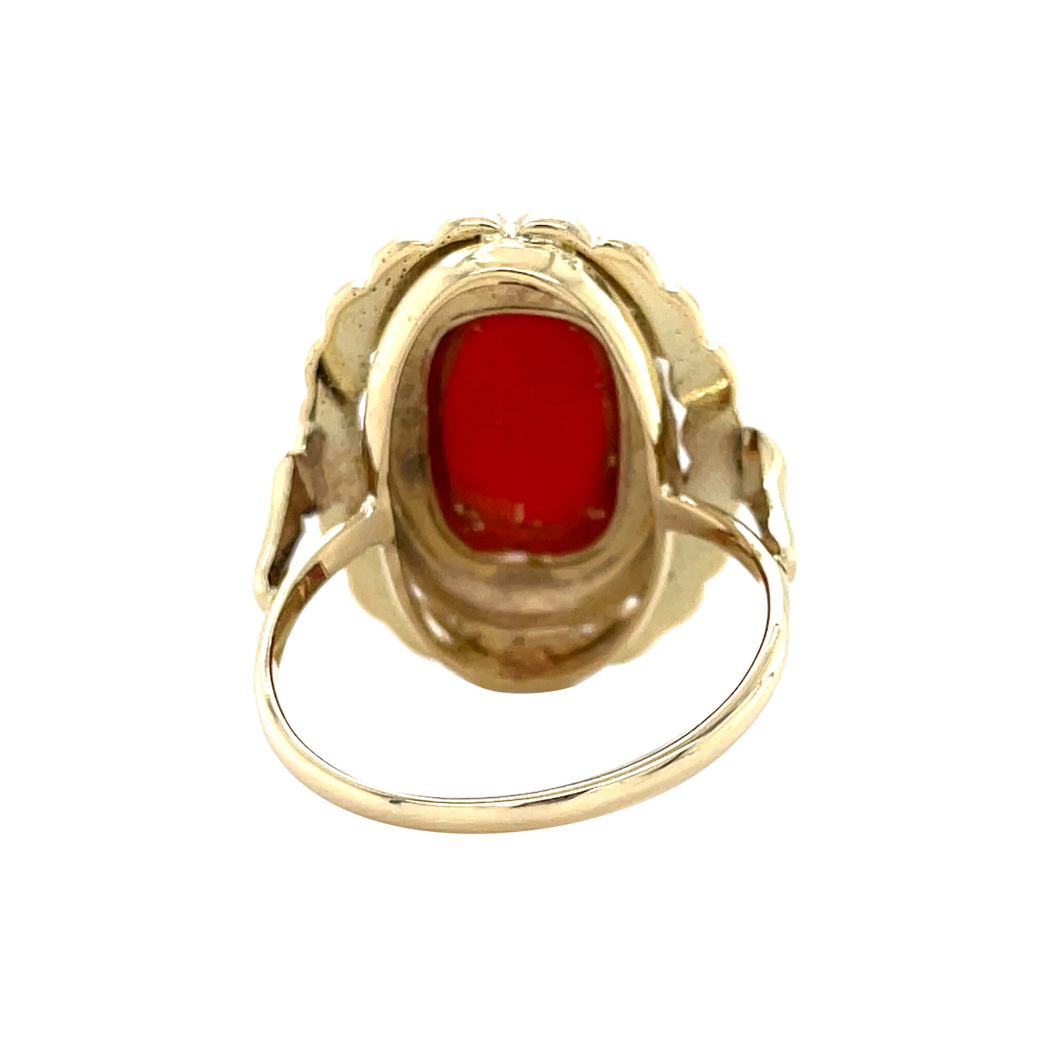 Gouden vintage ring met bloedkoraal 14 krt