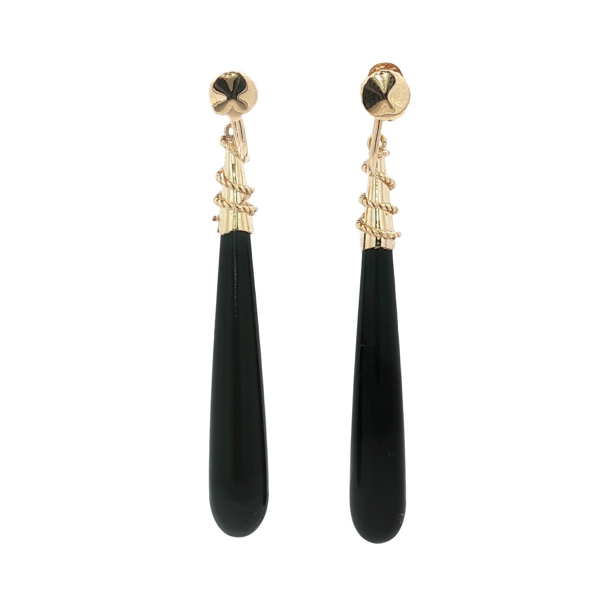 Golden vintage drop earrings with onyx 14 kt