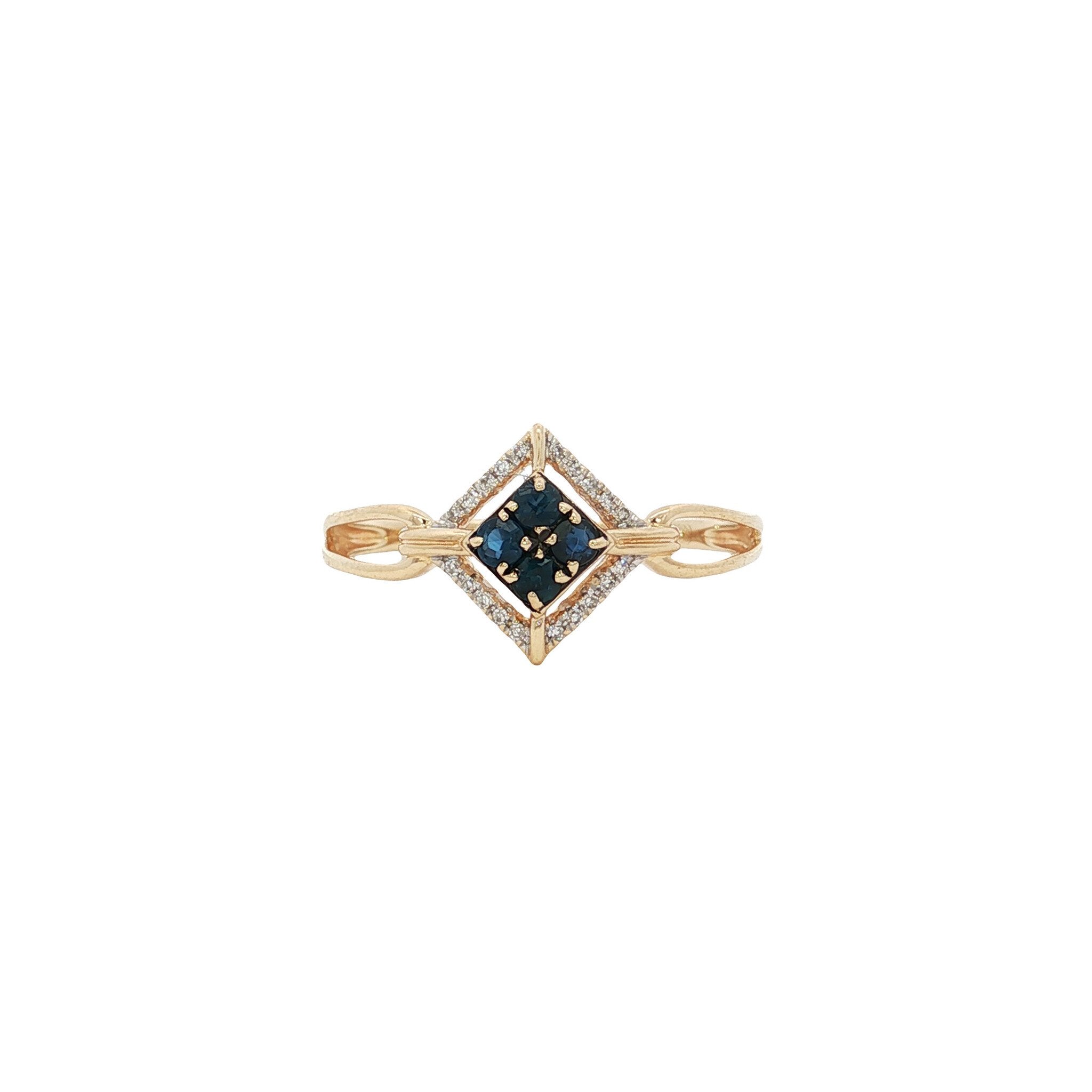 Vintage 14 kt gold ring with sapphire and diamond