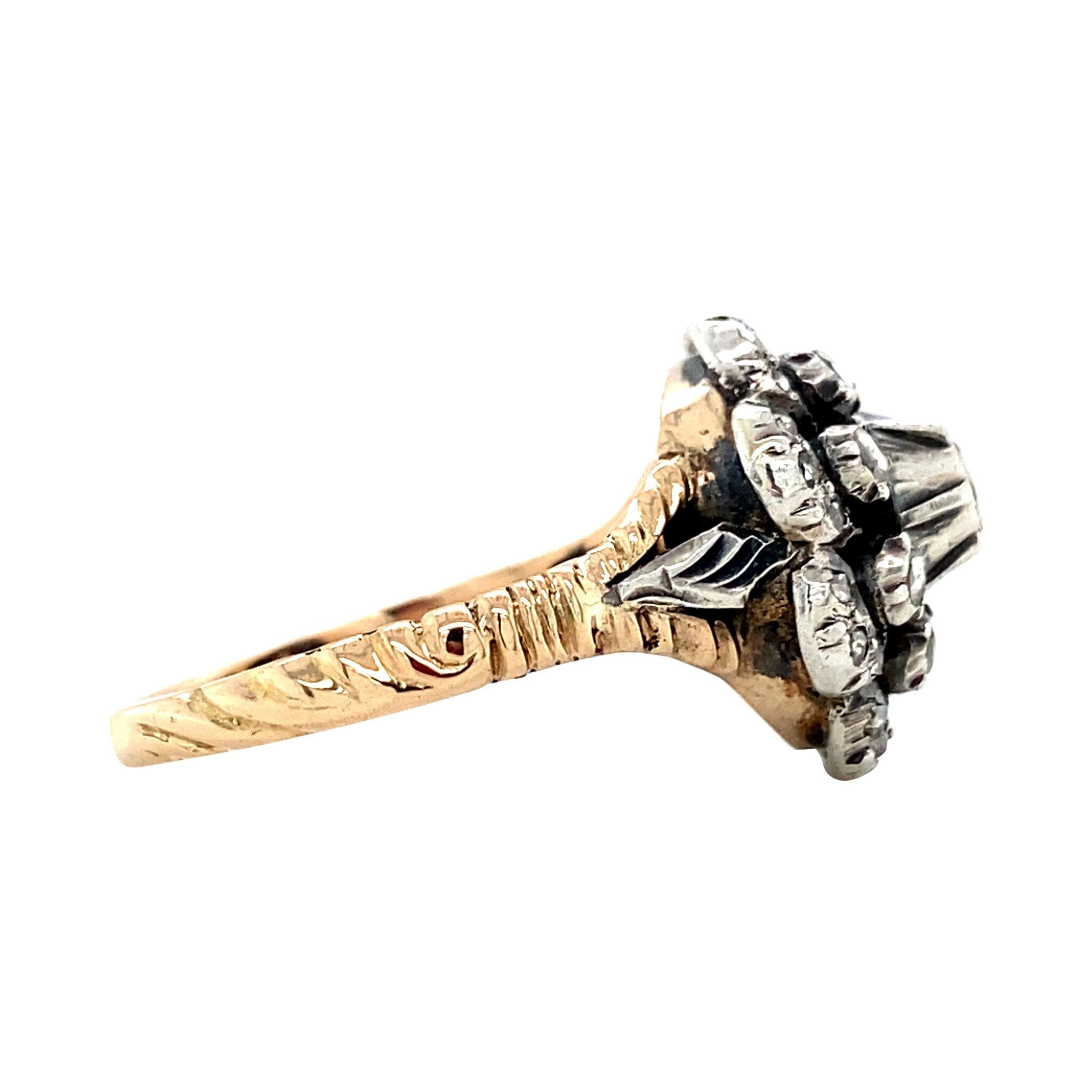 Gold entourage ring with rose diamond 14 kt/925