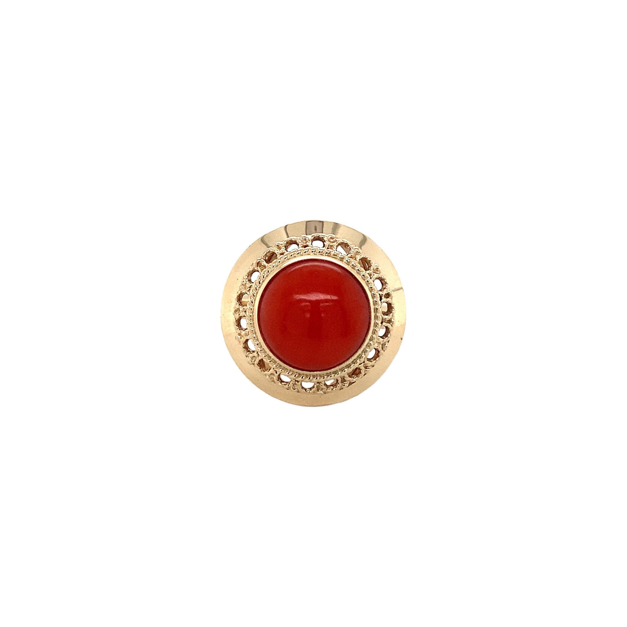 Gold ring with blood coral, 14 kt