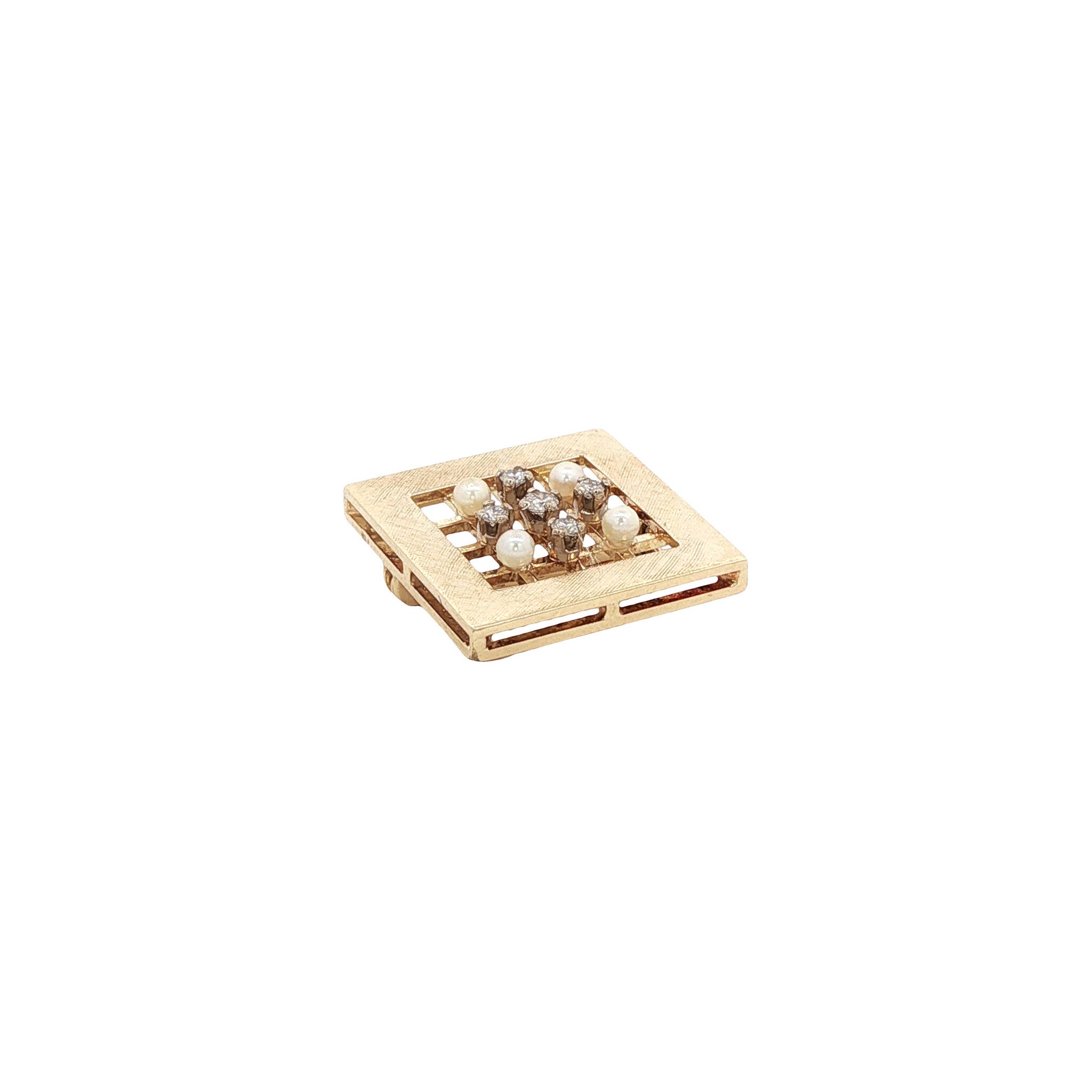 Gouden broche met parel en diamant 14 kt