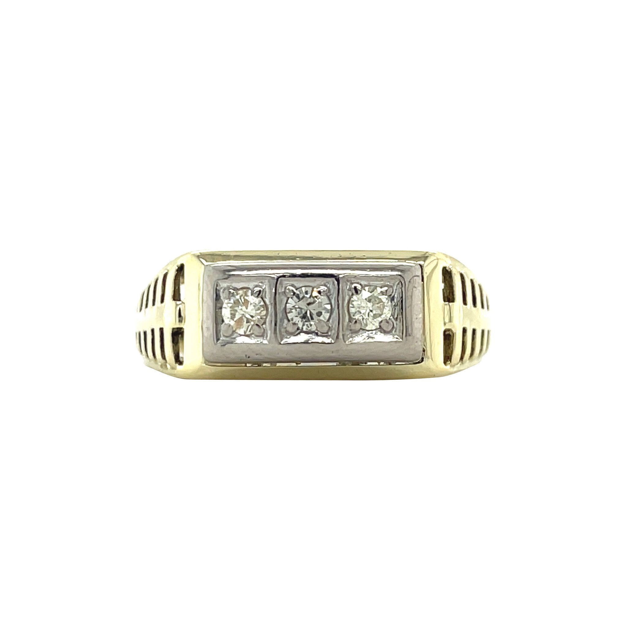 Gouden vintage trigolie ring met diamant 14 kt