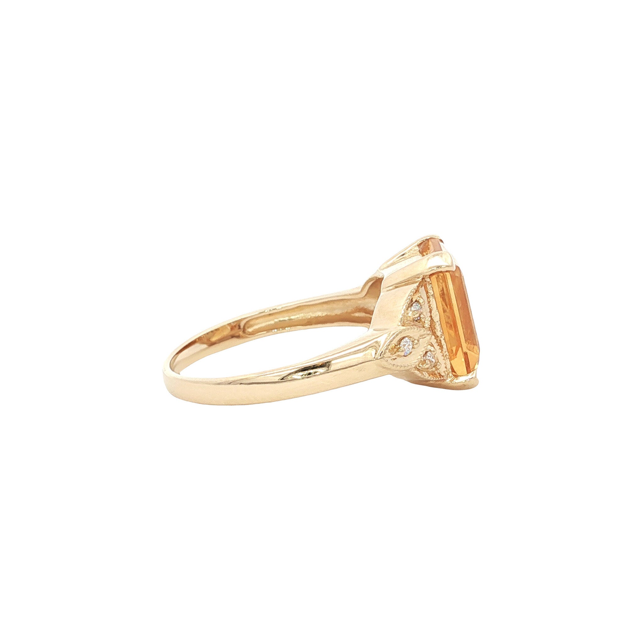 Gouden ring met citrien en diamant 14 kt