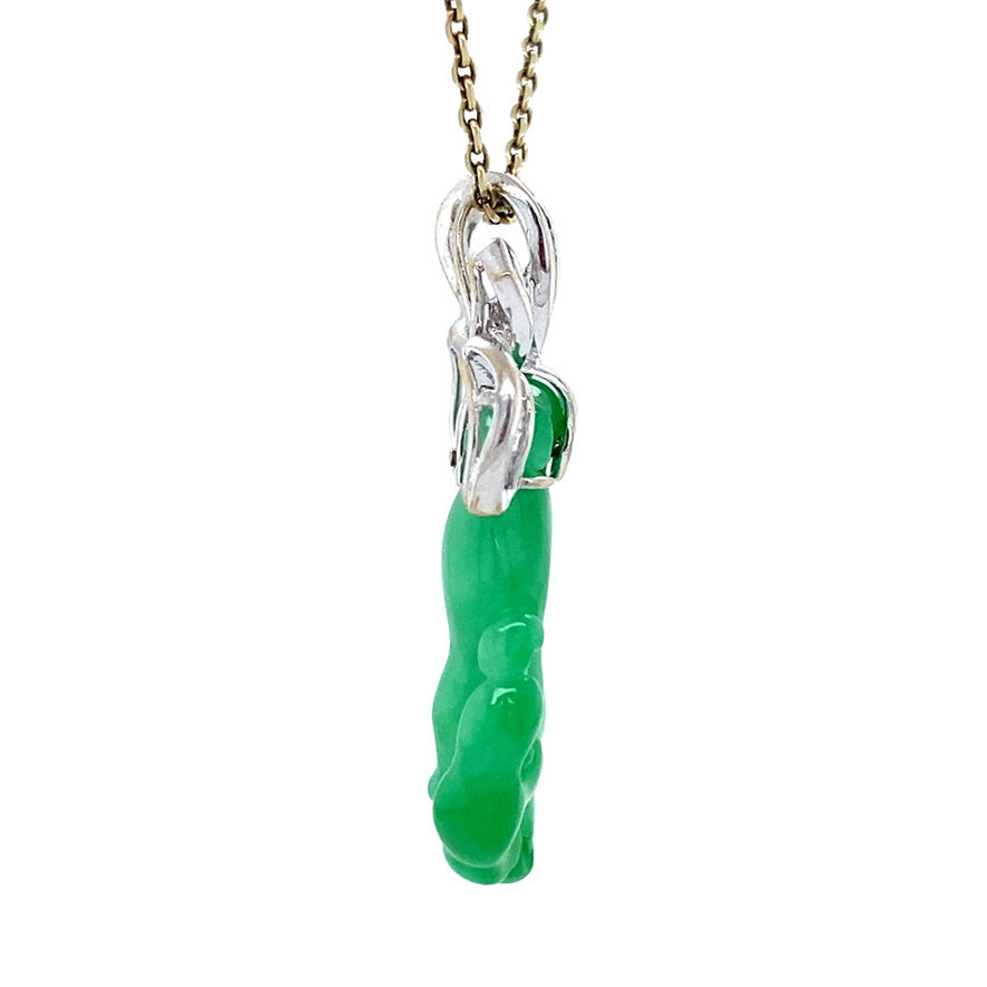 Witgouden vintage hanger met jade en diamant 14 kt