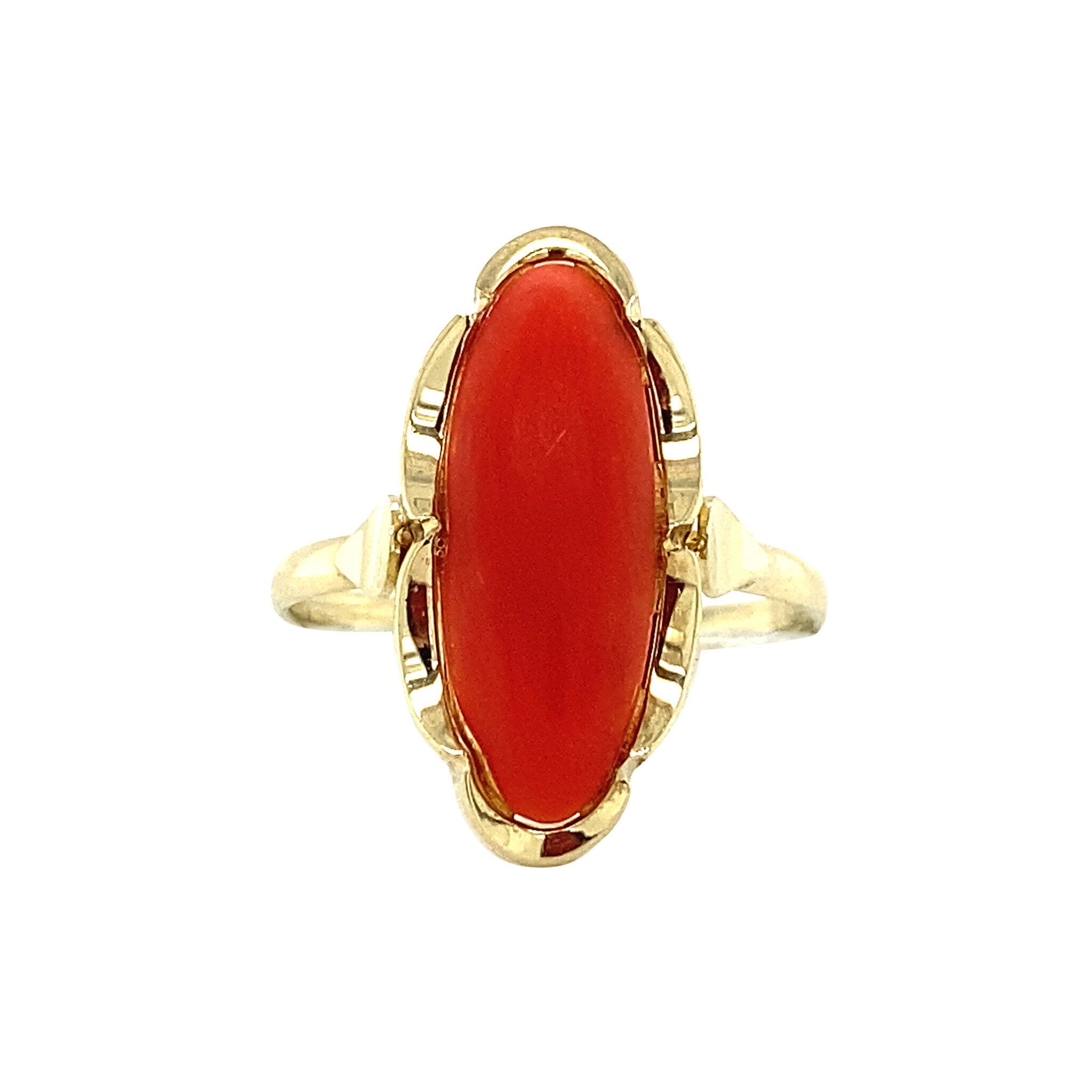 Gold ring with blood coral 14 krt