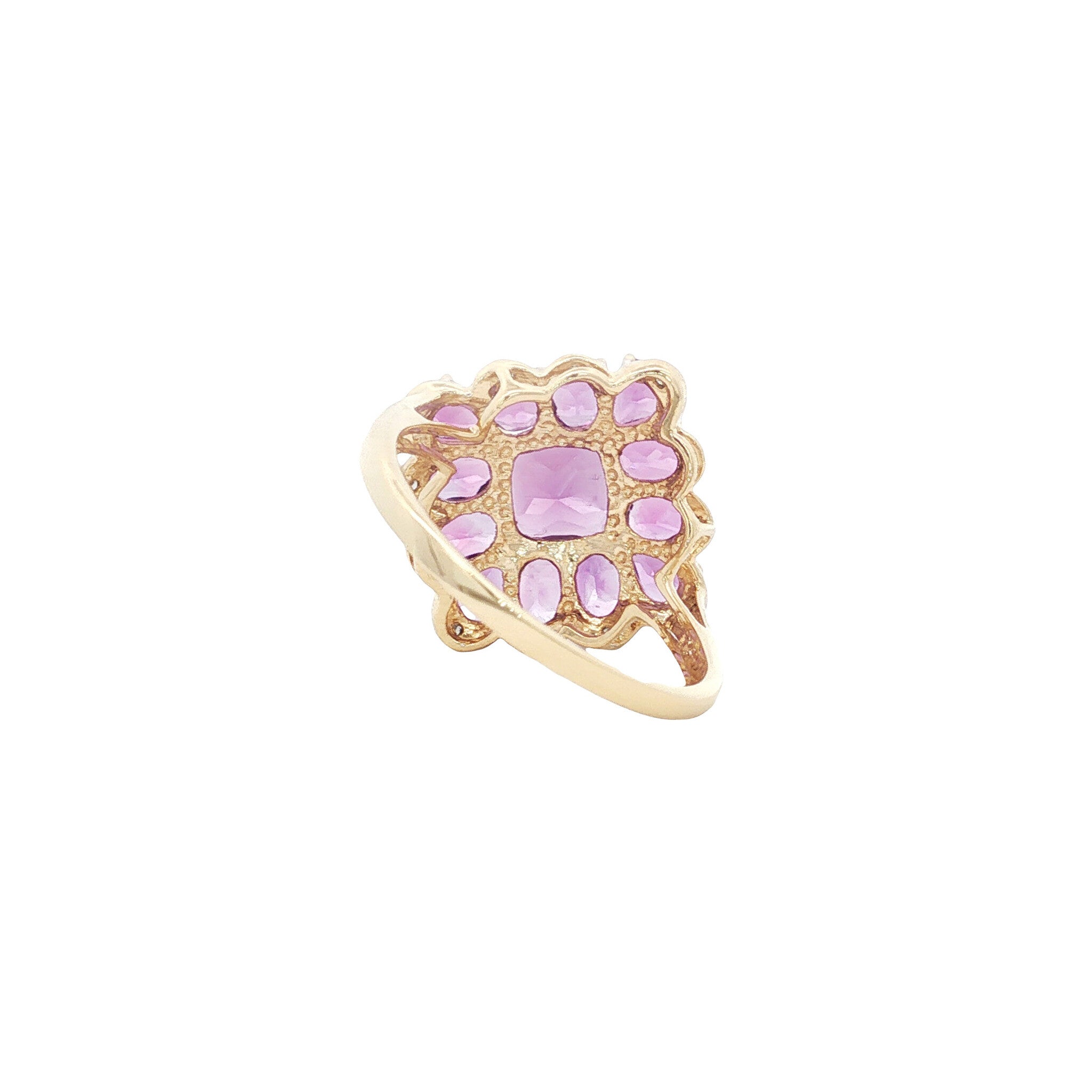 Ring with amethyst and diamond, 9 kt
