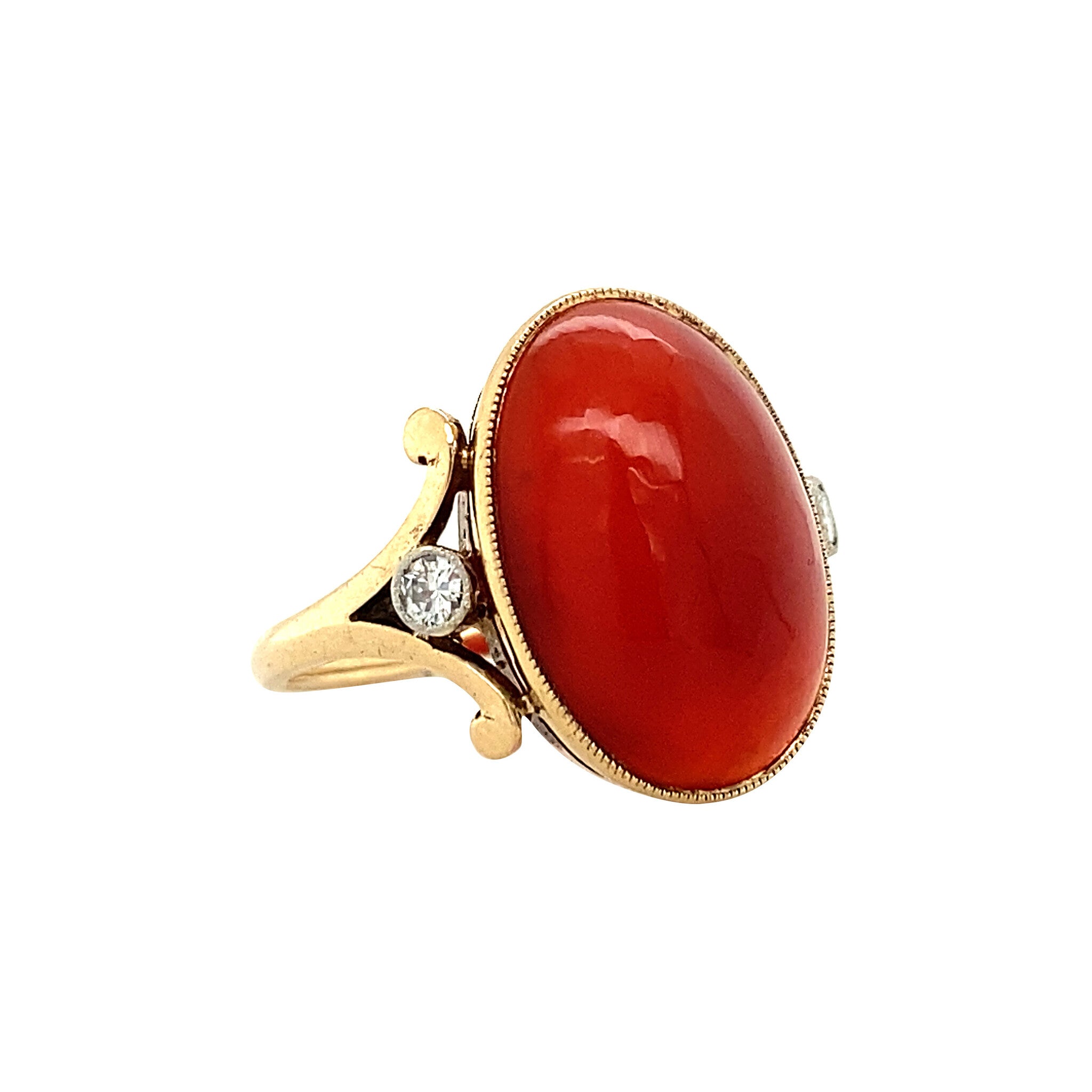 14 kt gold ring with carnelian and diamond