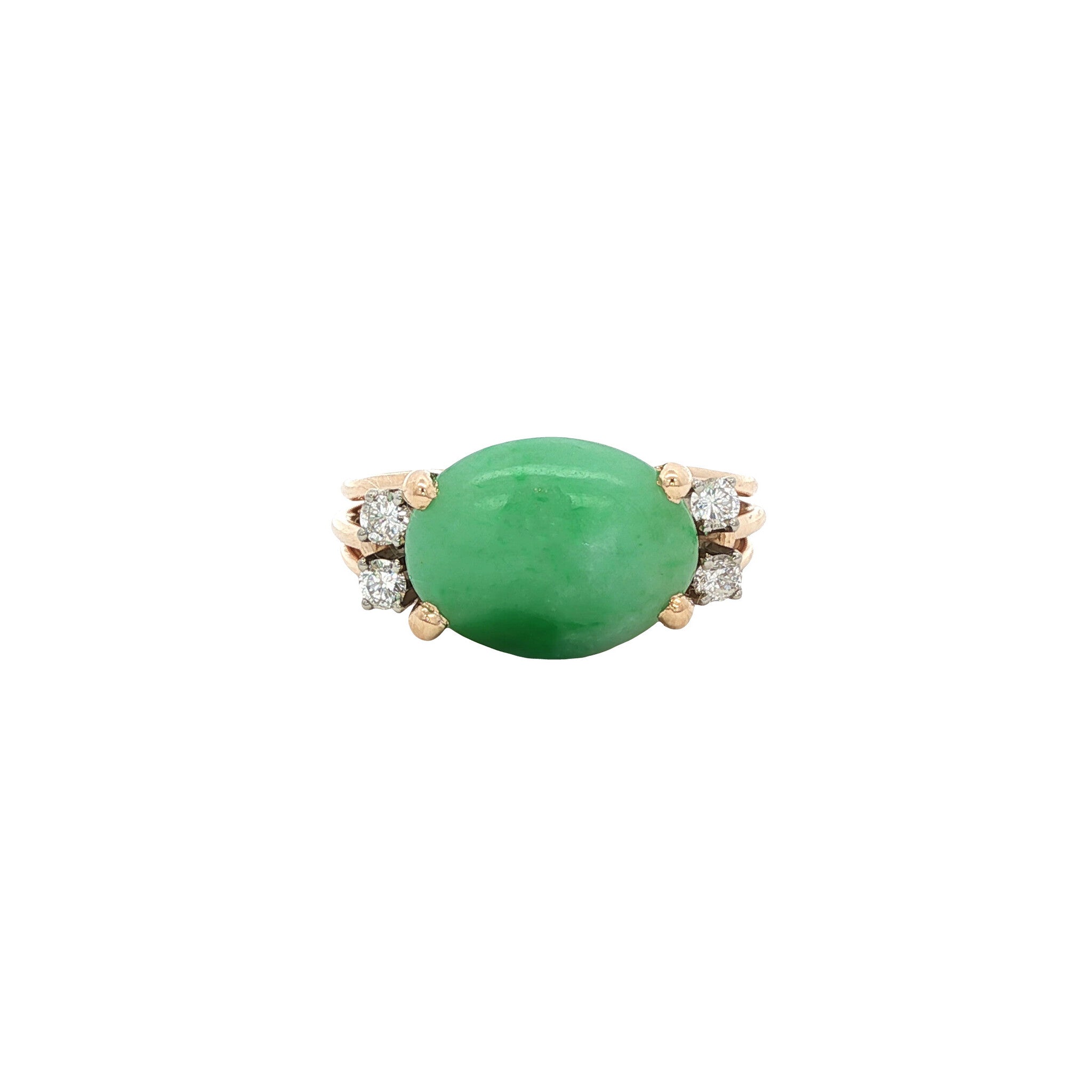 Gouden vintage ring met jade en diamant 14 kt