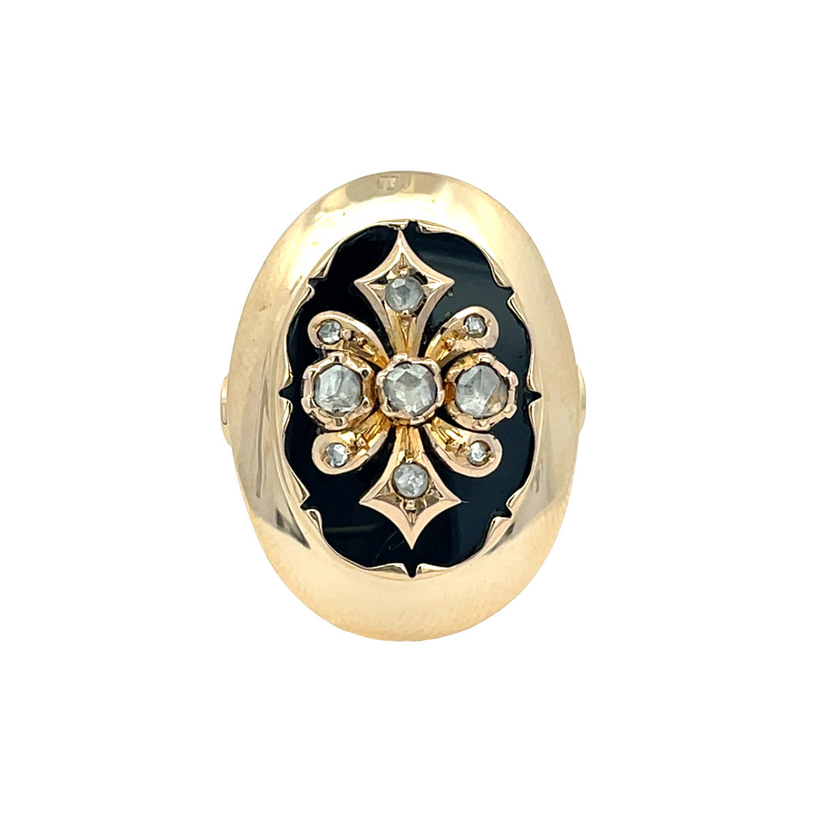 Gouden vintage ring met kleursteen en diamant 14 kt
