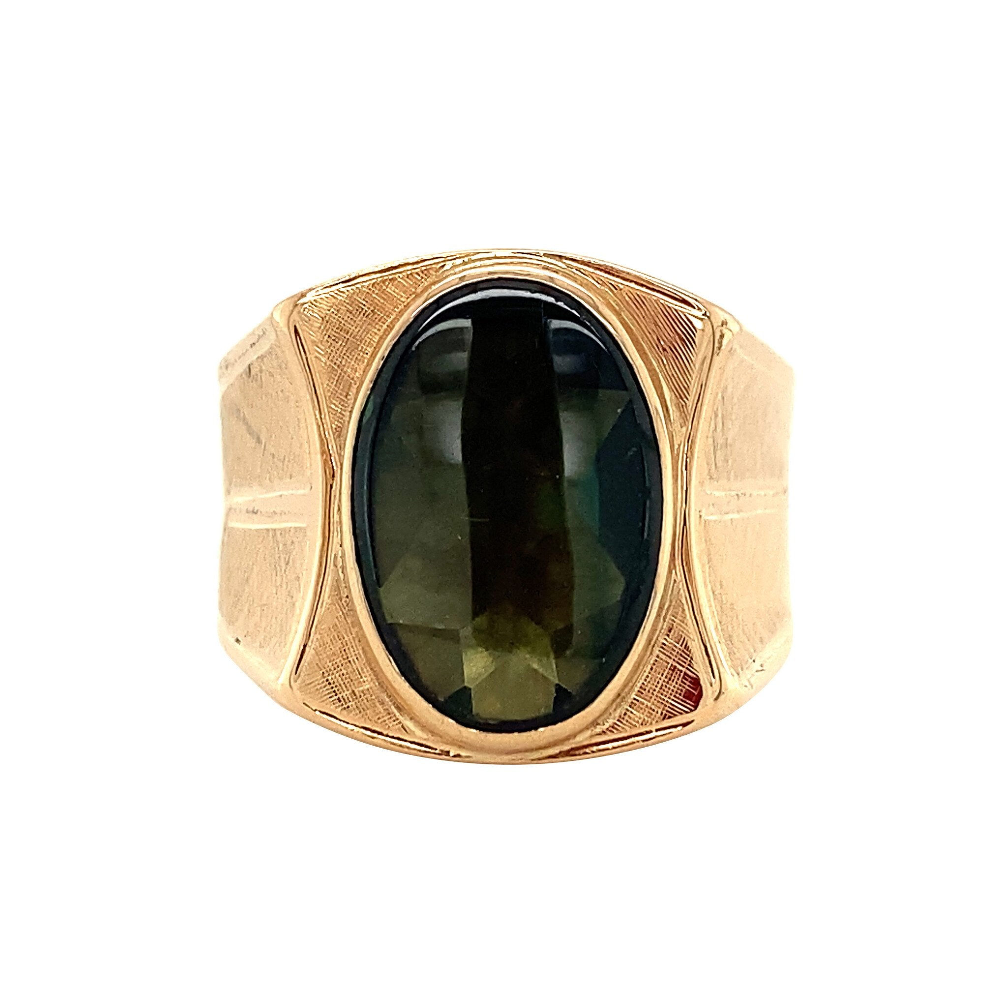 Gold ring with green spinel, 14 kt