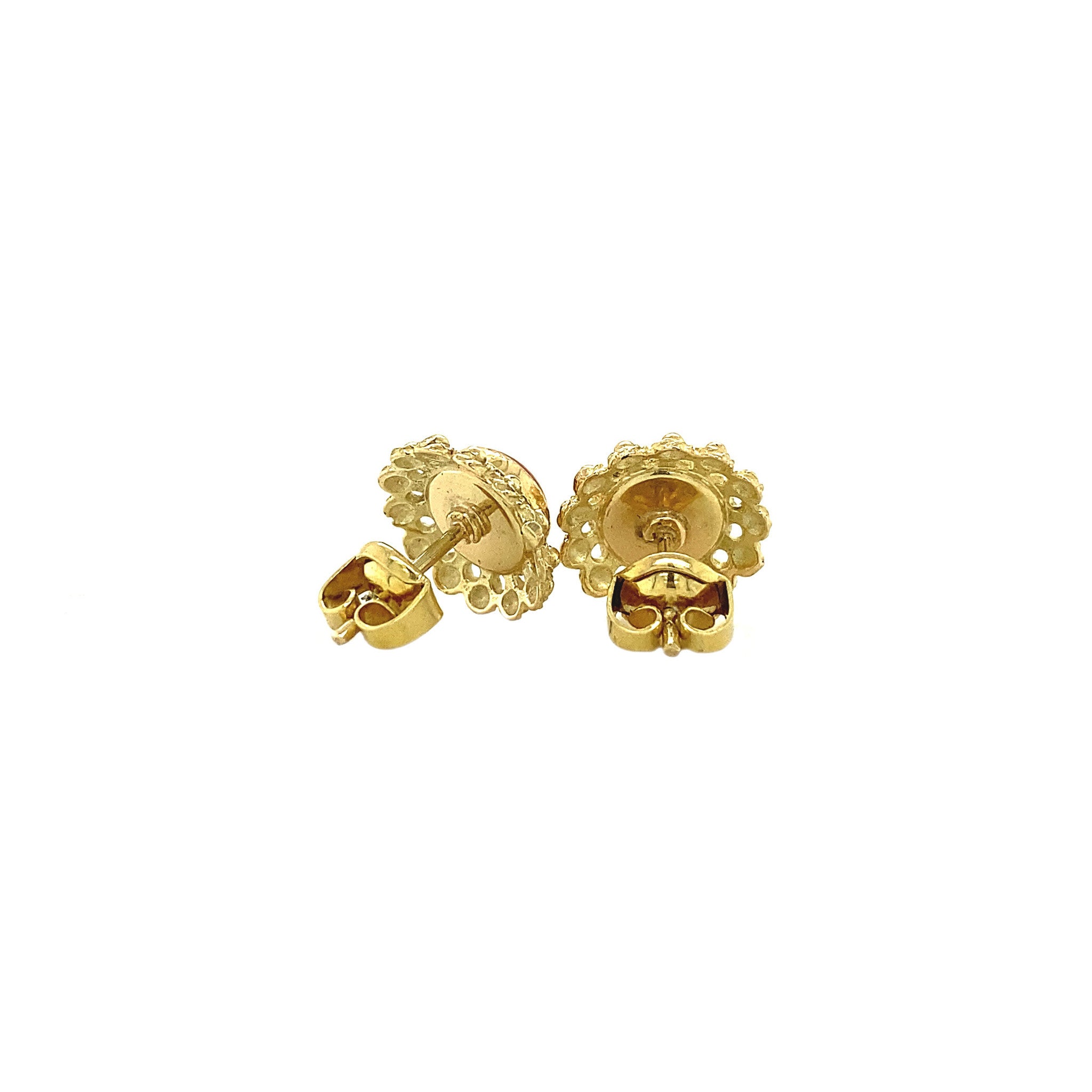 Gold stud earrings with blood coral 12 kt