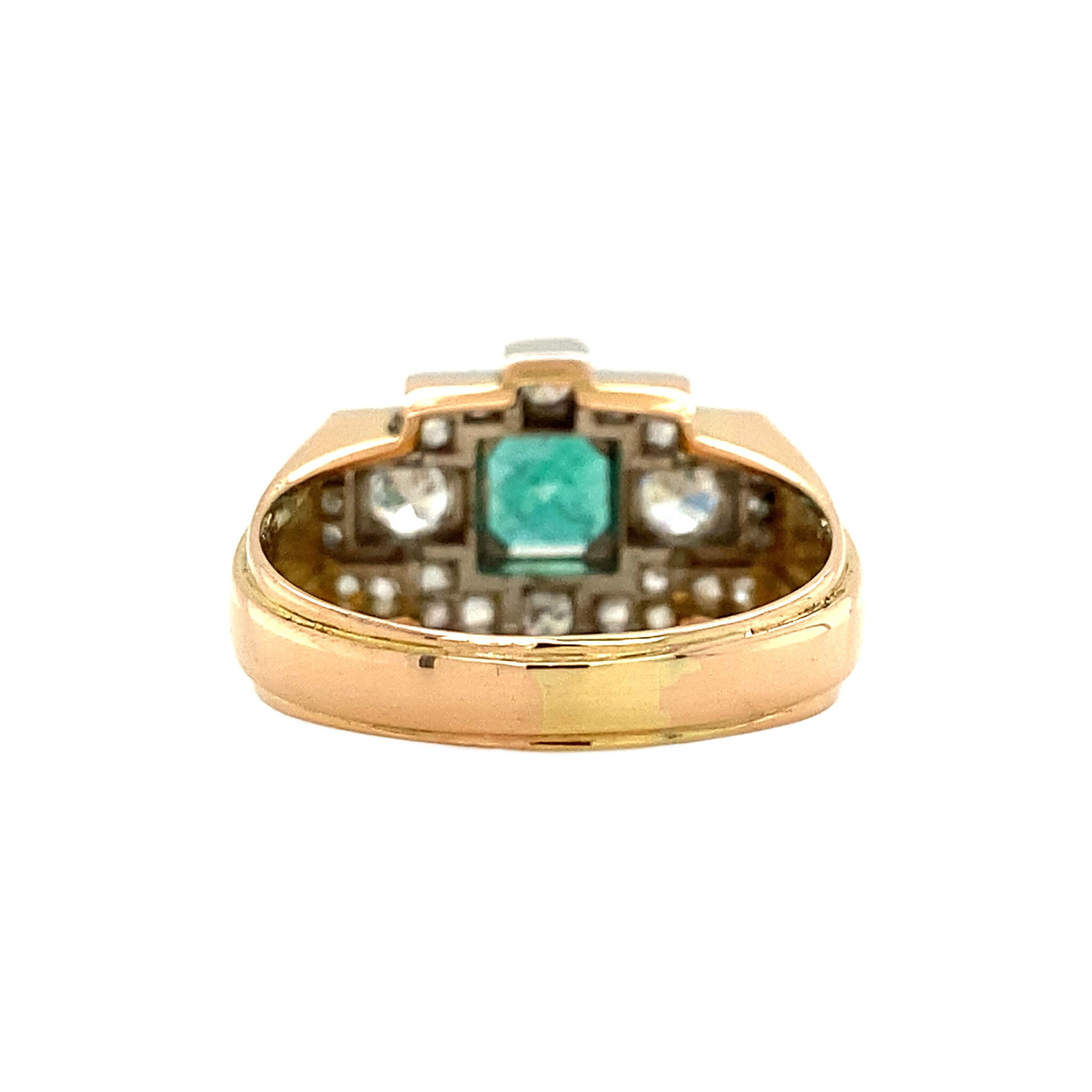 18 kt gold ring with emerald and diamond