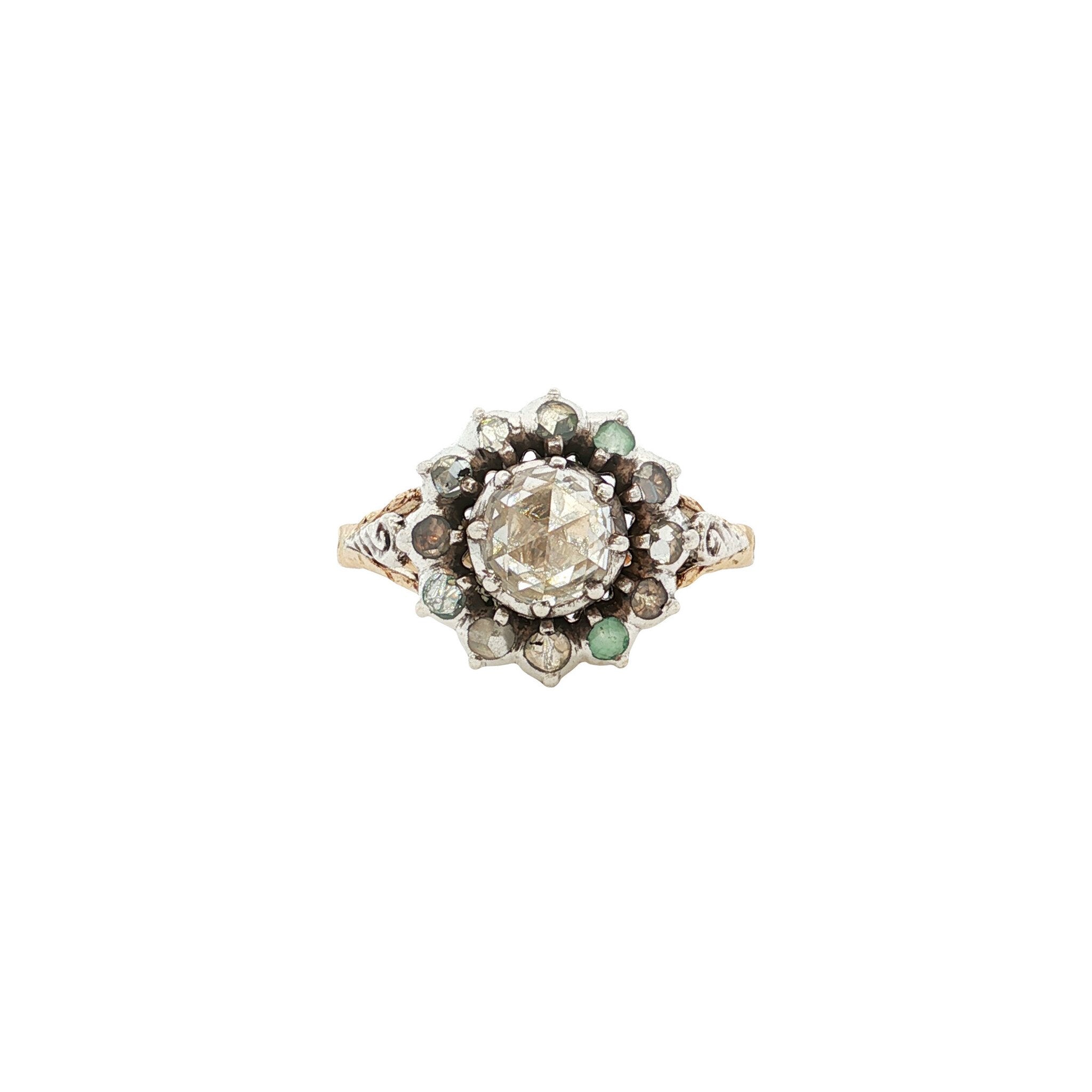 Gouden vintage entourage ring met roosdiamant 14 kt/925