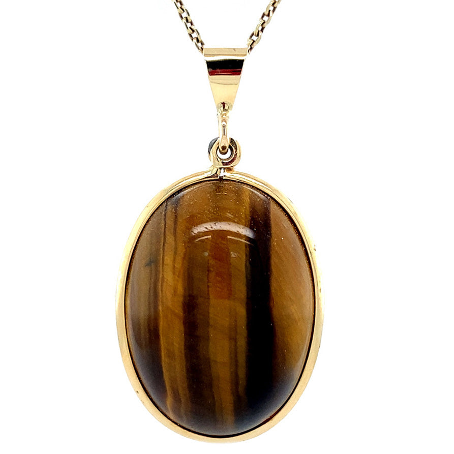 Gouden vintage hanger tijgeroog 14 krt