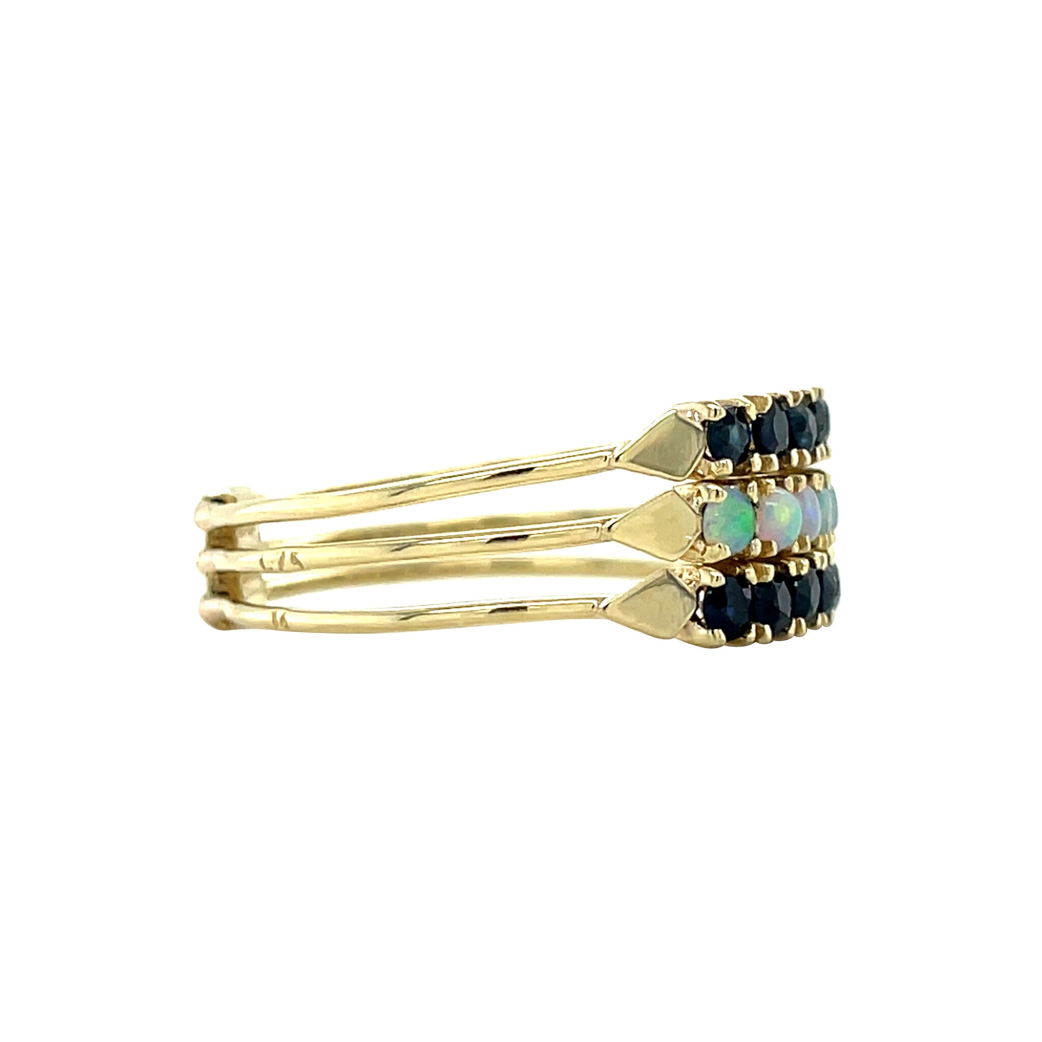 Vintage gold ring with sapphire and opal, 14 kt