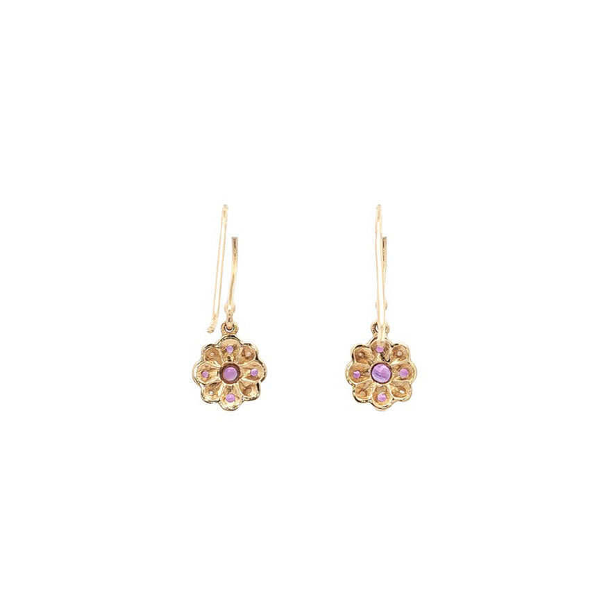Gold earrings with amethyst and pearl 14 kt