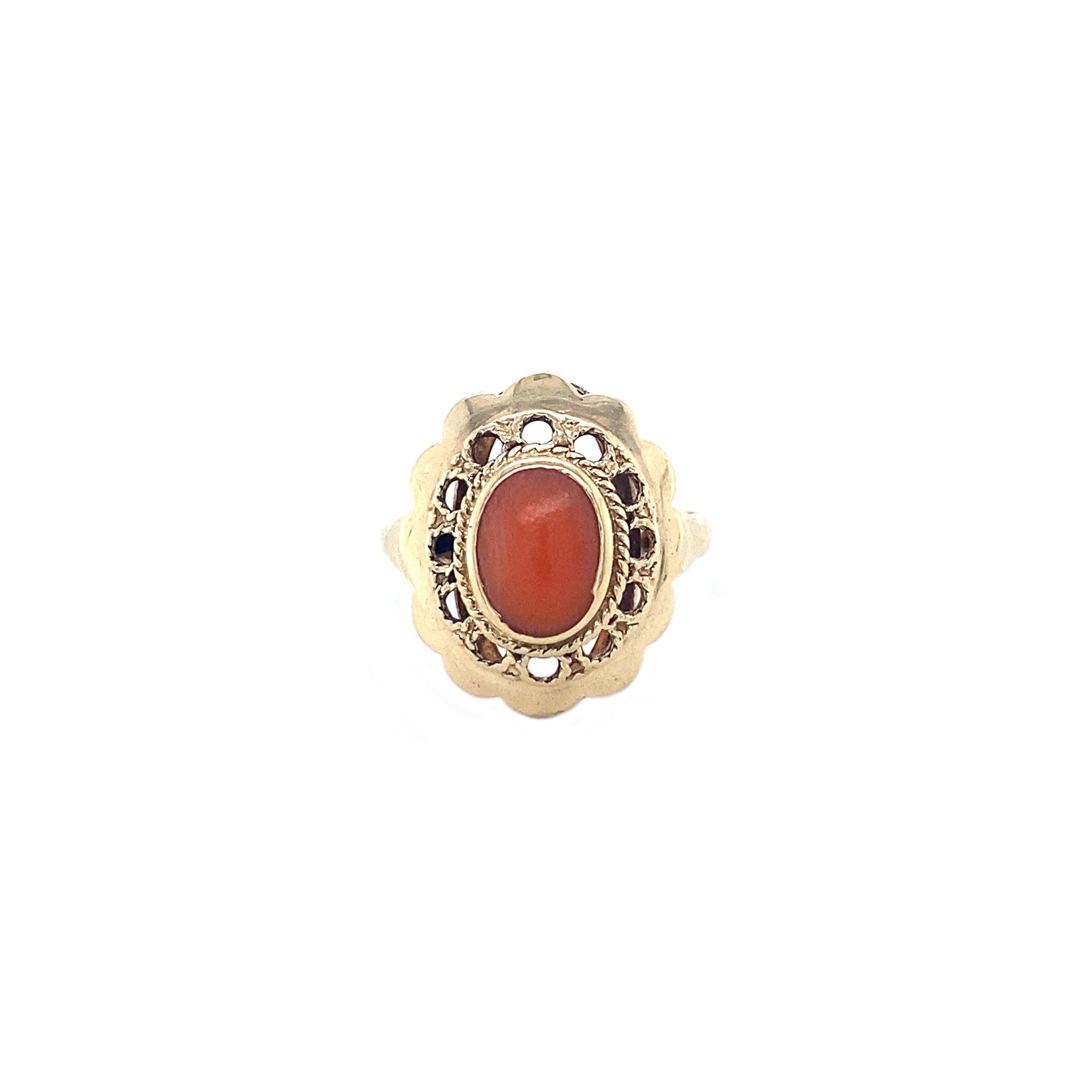 Gold ring with blood coral, 14 kt