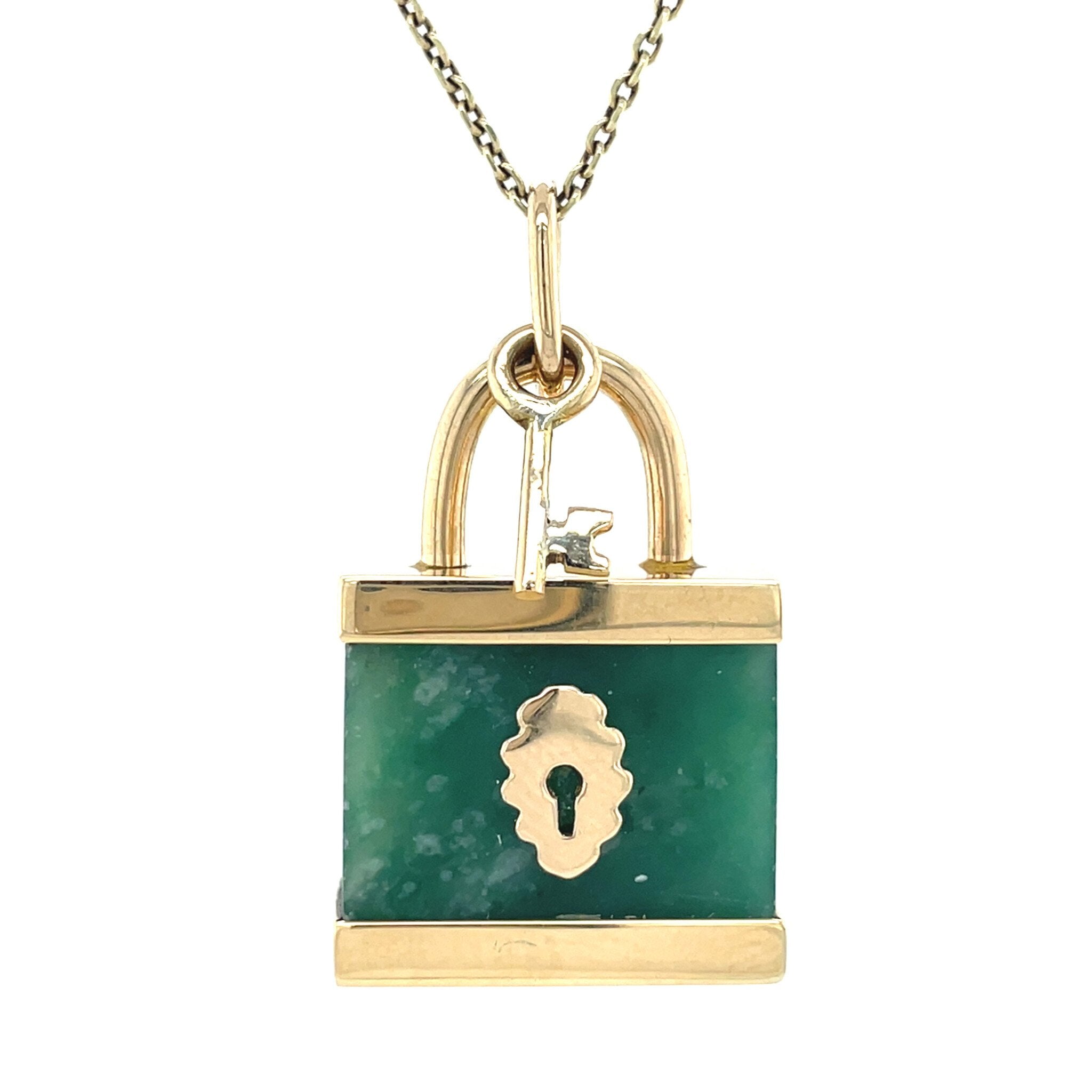 Vintage lock pendant with jade 12 kt