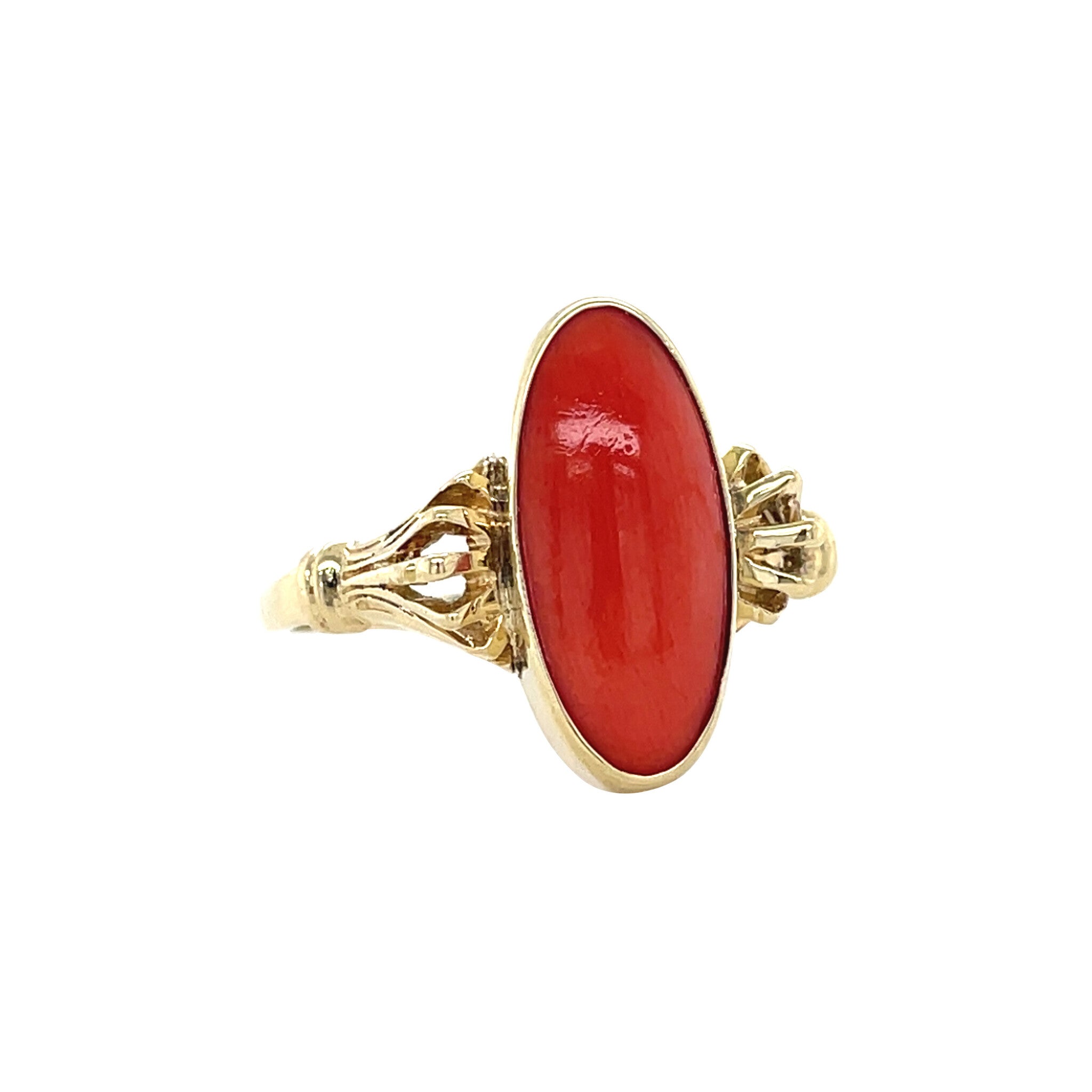 Gouden vintage ring met bloedkoraal 14 kt
